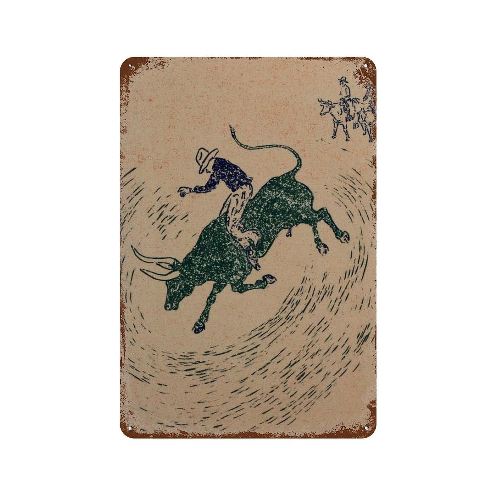 xiaoxiaoshen Rodeo Bull Riding Western Cowboy Rustic Wild West American Southwestern Work Wall Decor Art Metal Tin Poster Modern Home Decor Art Home Bar Shop Decorations Vintage Sign 30x20cm