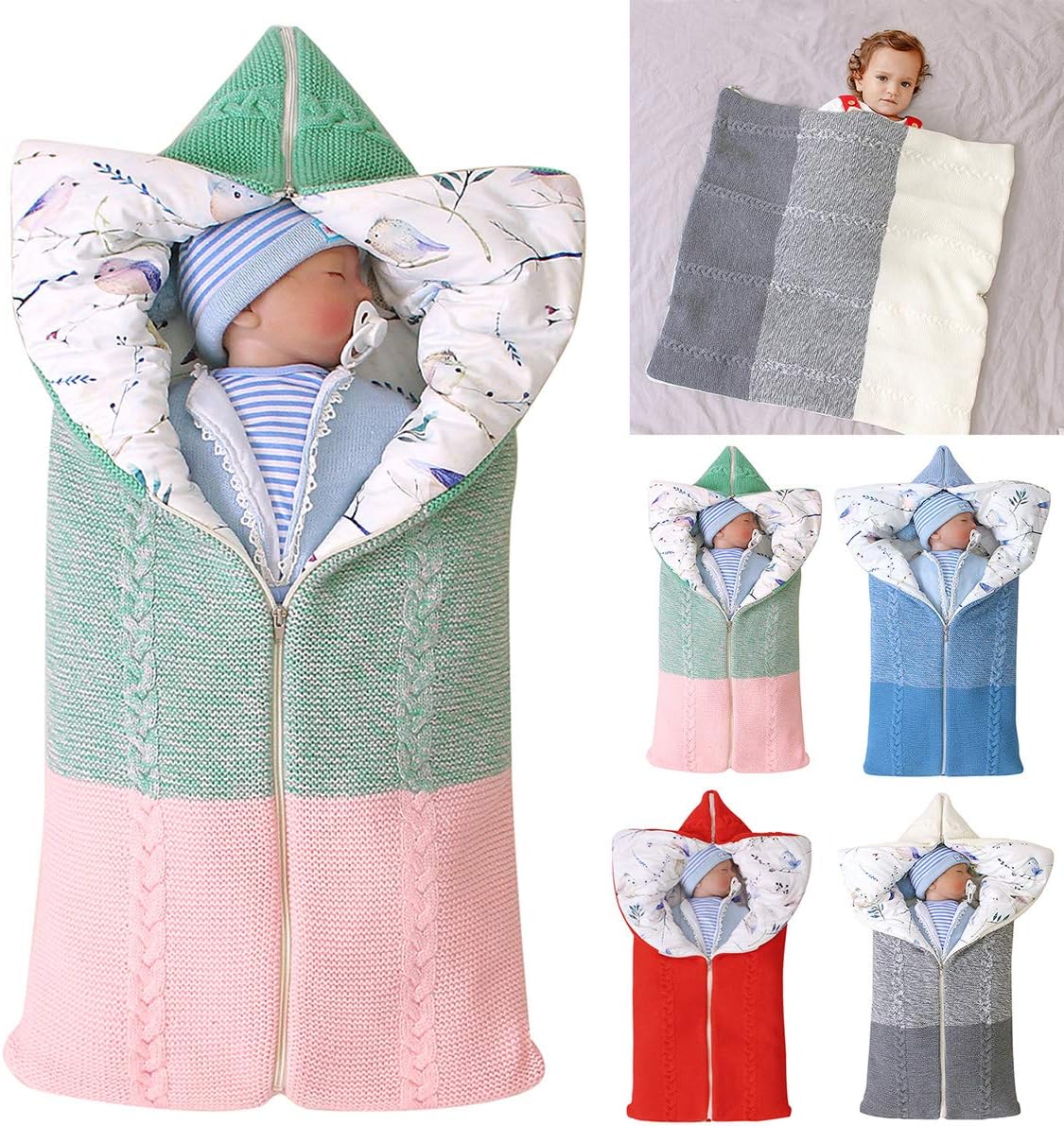 Winmany Colorful Newborn Baby Swaddle Blanket Wrap Infant Thick Knit Soft Warm Fleece Receiving Blanket Sleeping Bag Sack Stroller Wrap for 0-12 Month (Pink Green)