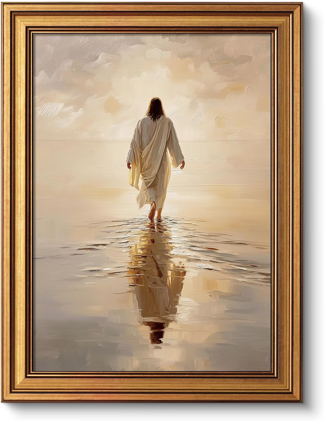 VIYYIEA Gold Framed Christian Canvas Vintage Wall Art, Jesus Leaves the 99 Print Wall Decor, Good Shepherd Christian, Christ Religious Home for Living Room Bedroom Church Prayer Room 12x16in