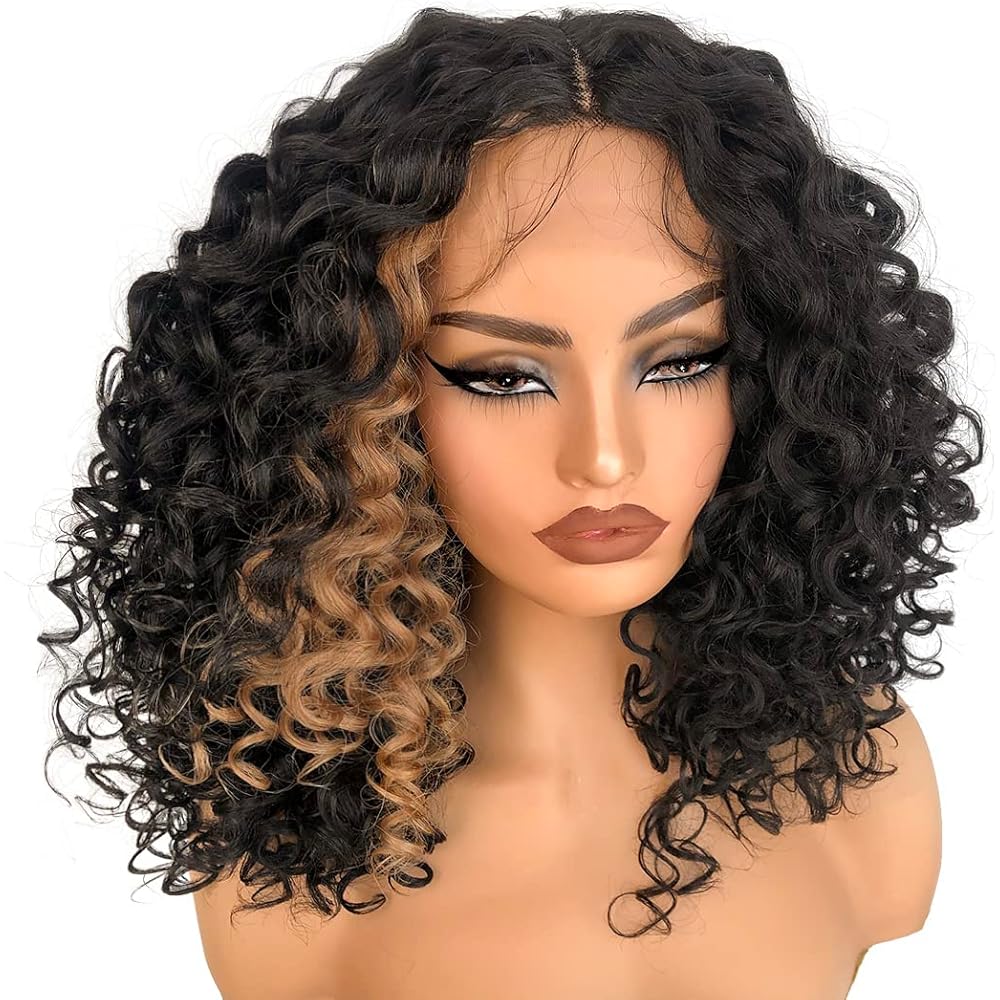 10/mo Finance MITIMES 16inch Blonde Skunk Stripe Curly Lace Front