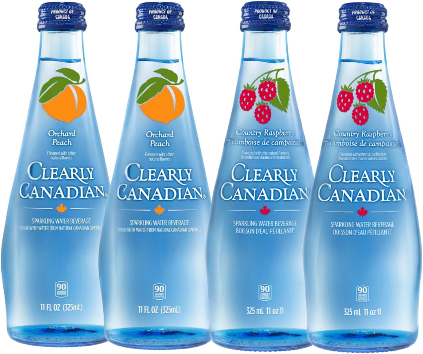 Clearly Canadian Sparkling Water 4-pack sampler (2 Country Raspberry, 2 Orchard Peach)