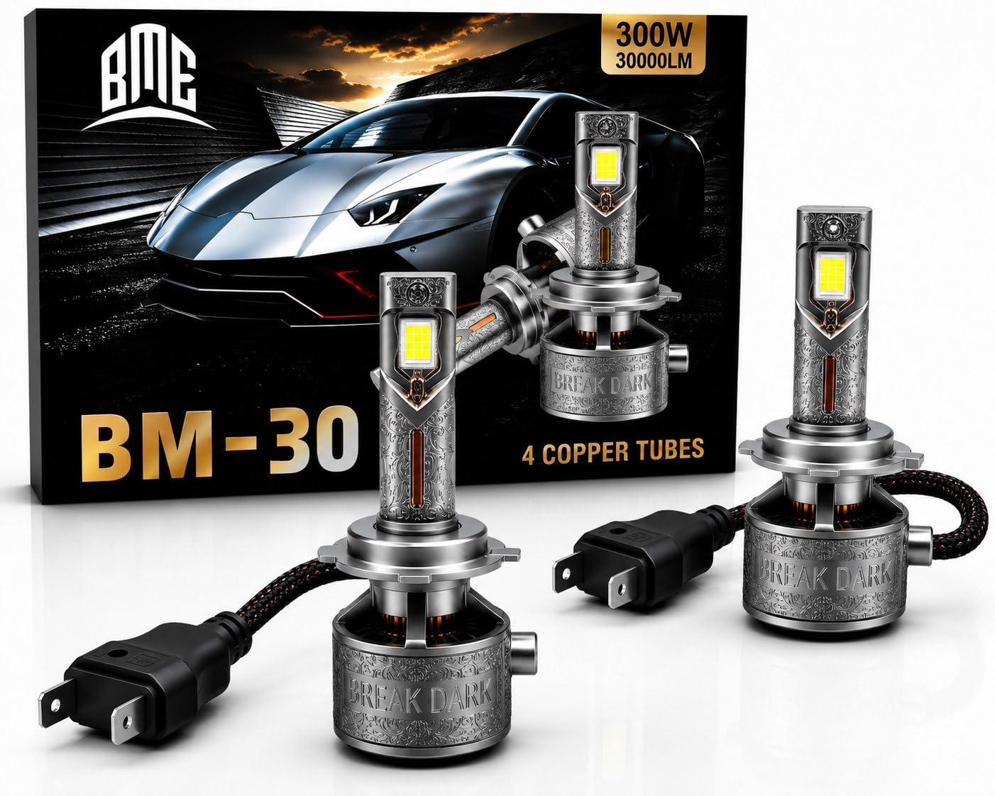 BME 300w H7 Car LED Headlight Bulbs, 30000LM, 6500K | 6500K White Colour, Plug & Play, 4 Copper Tubes, Cooling Fan, 2-Year Warranty, Pack of 2-image-45