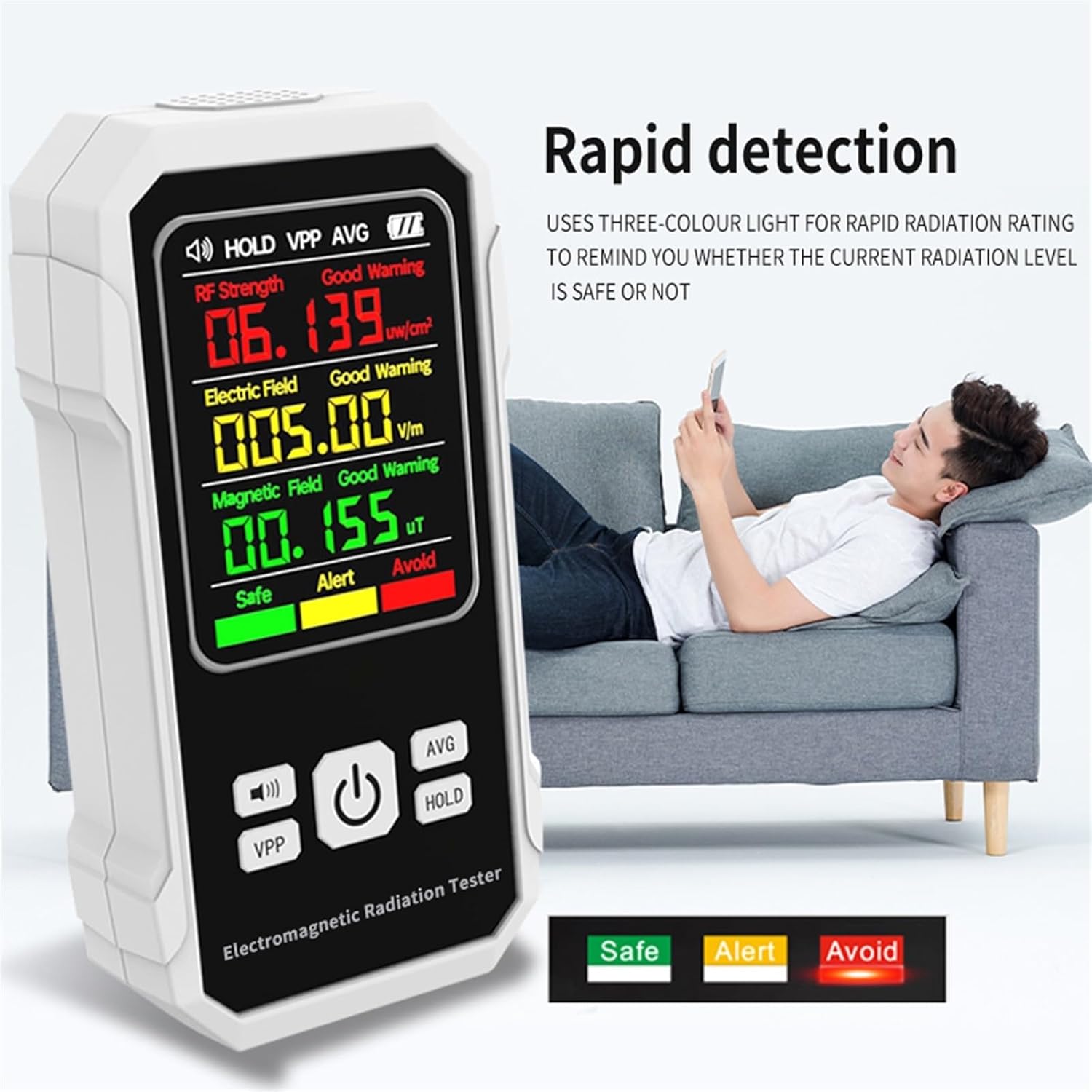 Digital Electromagnetic Radiation Detector Electric Field Magnetic-field Intensity Tester RF Strength Detection Device EMF Meter (Color : White)