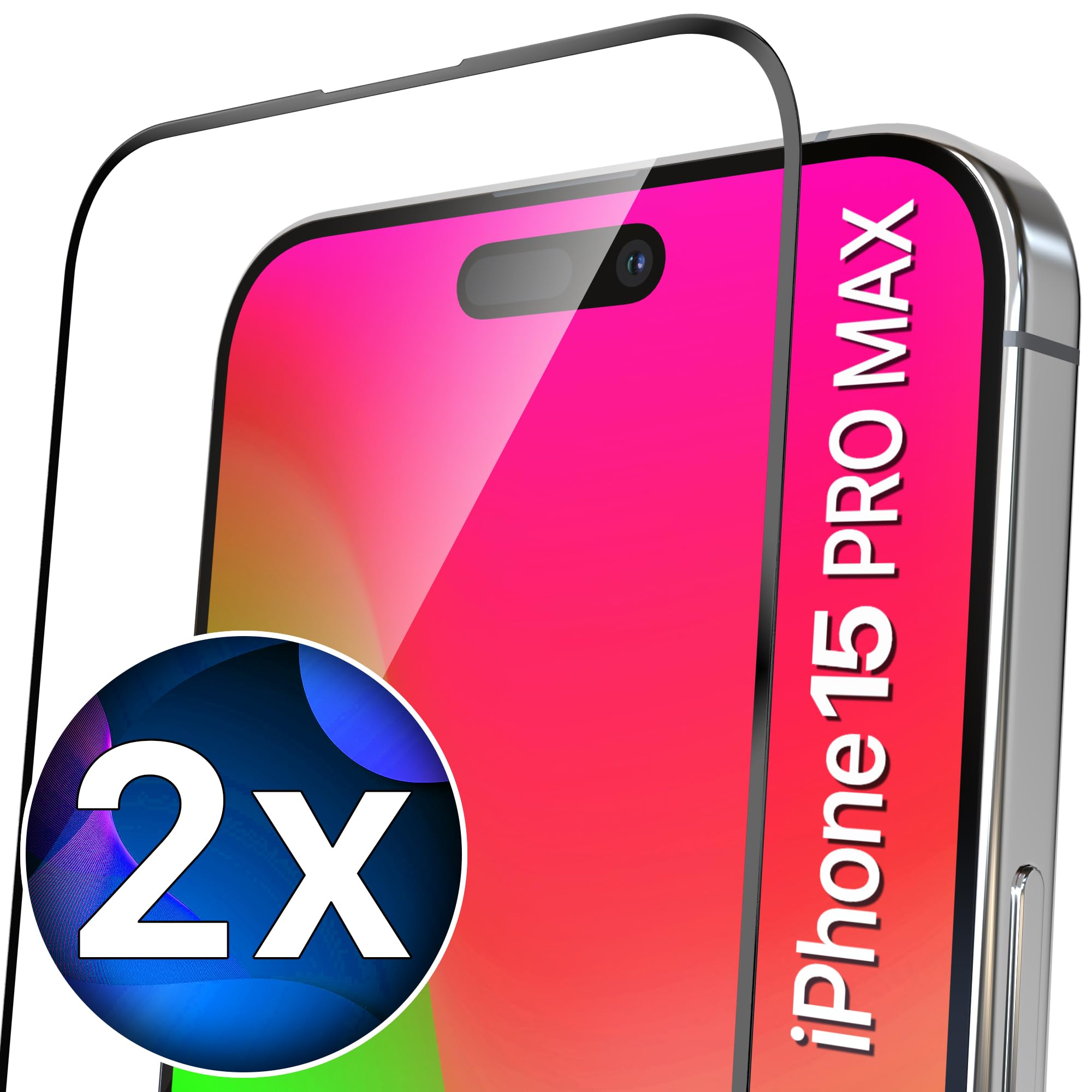 UTECTION [Nuova vestibilità perfetta, 2 pellicole protettive Full Screen per iPhone 15 Pro MAX | Fornitore tedesco e supporto | Applicazione semplicissima, massima durezza in vetro per una protezione