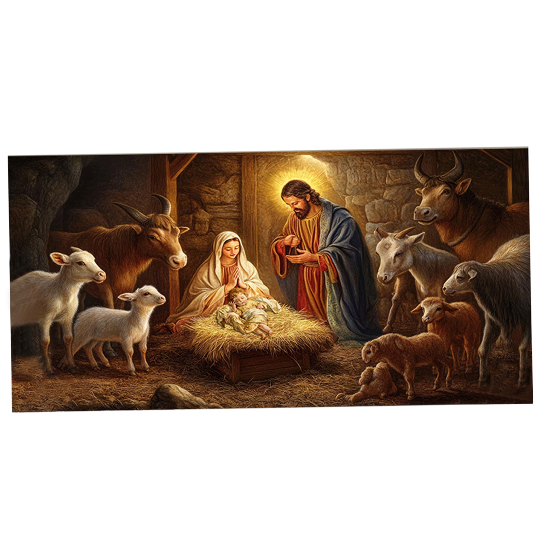 Couverture de porte de garage Noël 4,3x1,8 m : scène de la Nativité chrétienne pour extérieur