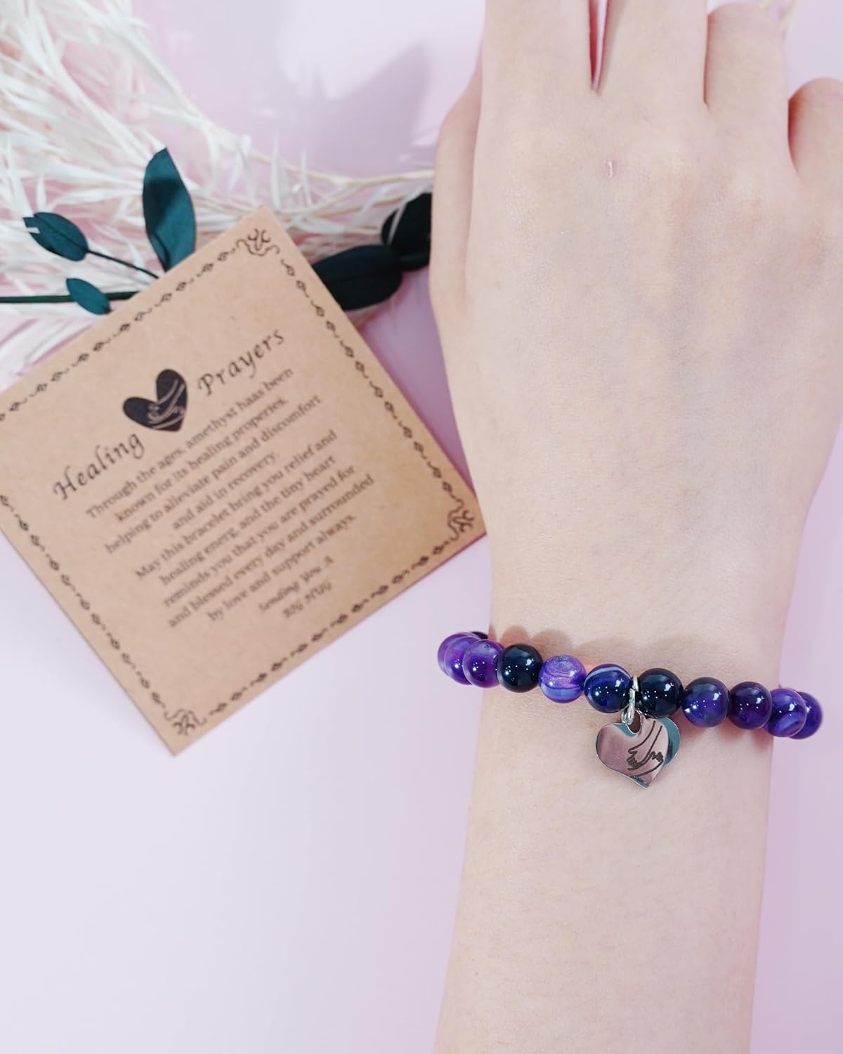 Healing Bracelets for Women Get Well Soon Gifts for Her Natural Stone Amethyst Bracelet Inspirational Encouragement Gifts for Patients Friends Sister Mother Grandmother - Image 2
