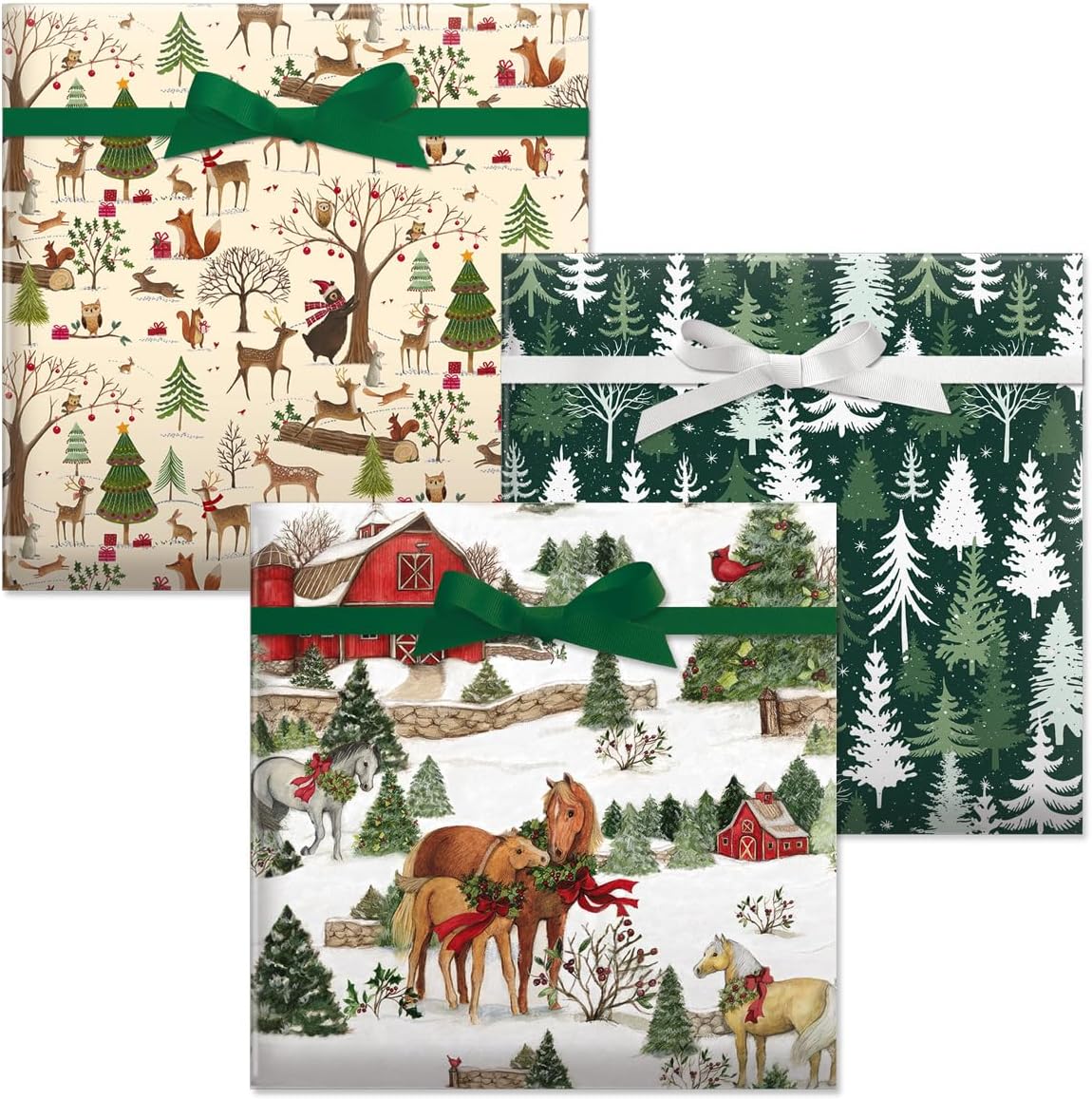 Current Kraft Rolled Wrapping Paper - Pack of 3 Rolls, Jumbo 23-Inch x 32-Foot Christmas Gift Wrap, 183 Square Feet Total, Natural, Red, and White Solid Rolls