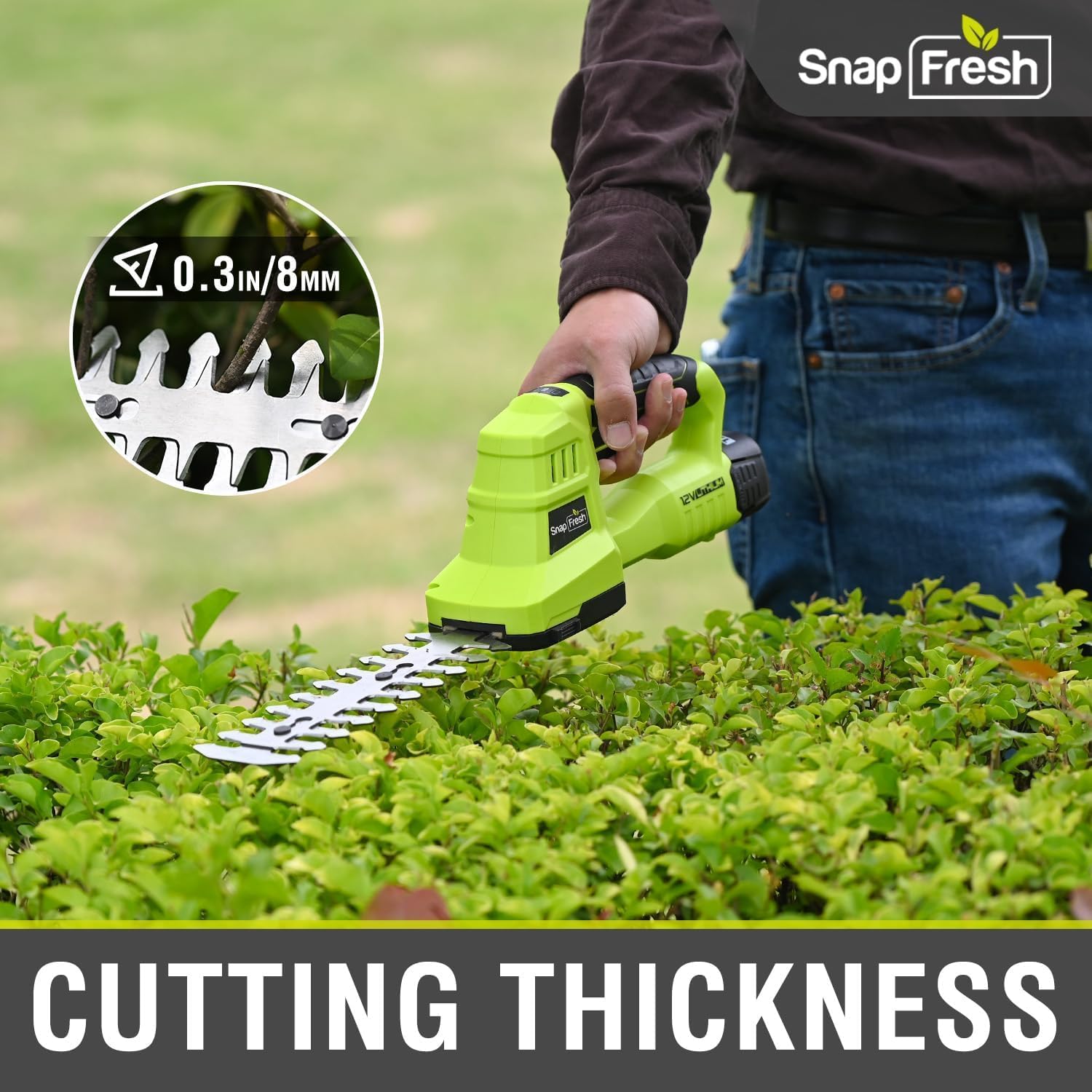 SnapFresh 12V Cordless Grass Shears & Hedge Trimmer, 2 in 1 Handheld Bush Trimmer & Grass Cutter with 2.0Ah Battery & Charger Included, Lightweight Electric Shrubbery Trimmer for Garden & Lawn
