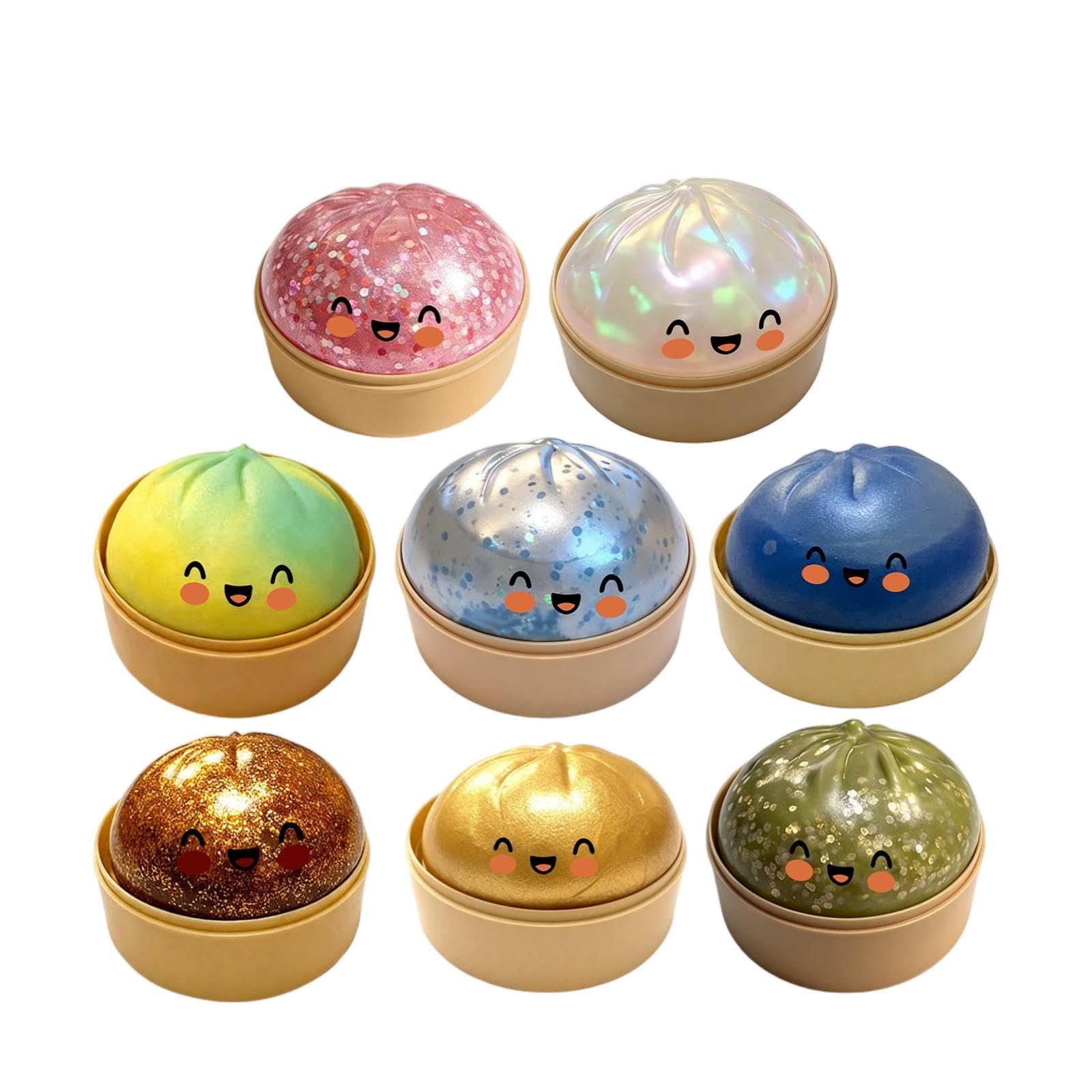 Dumpling Squishy, Glitter Dumpling Squishies Toy, Stress Relief Squishy Toys, Portable Decompression Squeeze Toy, Soft Squeeze Decompression Dough, Cute Steamed Bun Fidget Toys for Anxiety Relief (A) â image 1