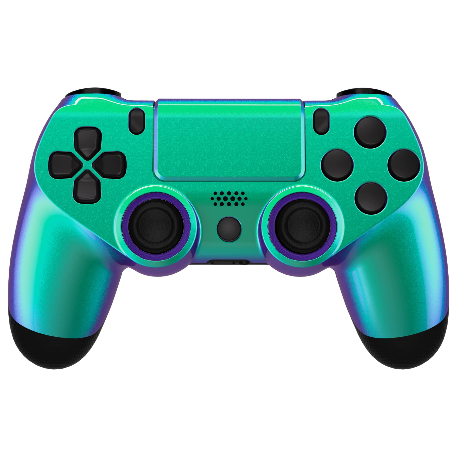 eXtremeRate Ghost Faceplate&Touchpad & Anelli di accento per controller ps4 JDM-040/050/055, set di ricambio fai da te per PS4 Pro Slim Controller Verde Viola (senza gamepad)