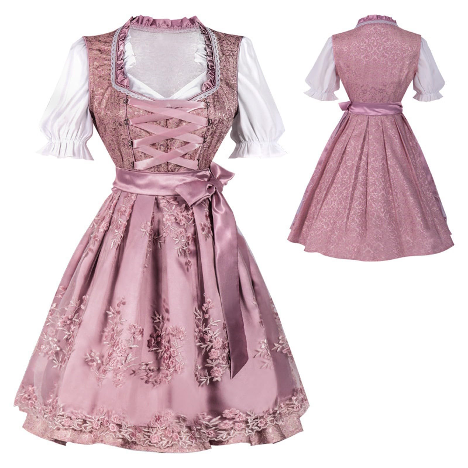 Damen Dirndl I Größe 34-54 I Trachtenkleid mit liebevollen Details & Dirndlschürze I Baumwolle I Bequem & pflegeleicht I Perfekt für Trachten & Festlichkeiten