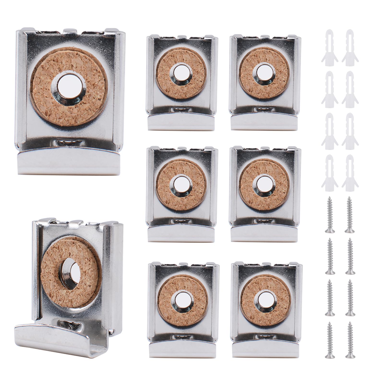 Mirror Hanging Holder Kit - 2 Sets/8PCS Stainless Steel Mirror Hooks with Cork Pads Wall Mounting Hanger for Tile, Picture Frame, Billboard Display (Silver)