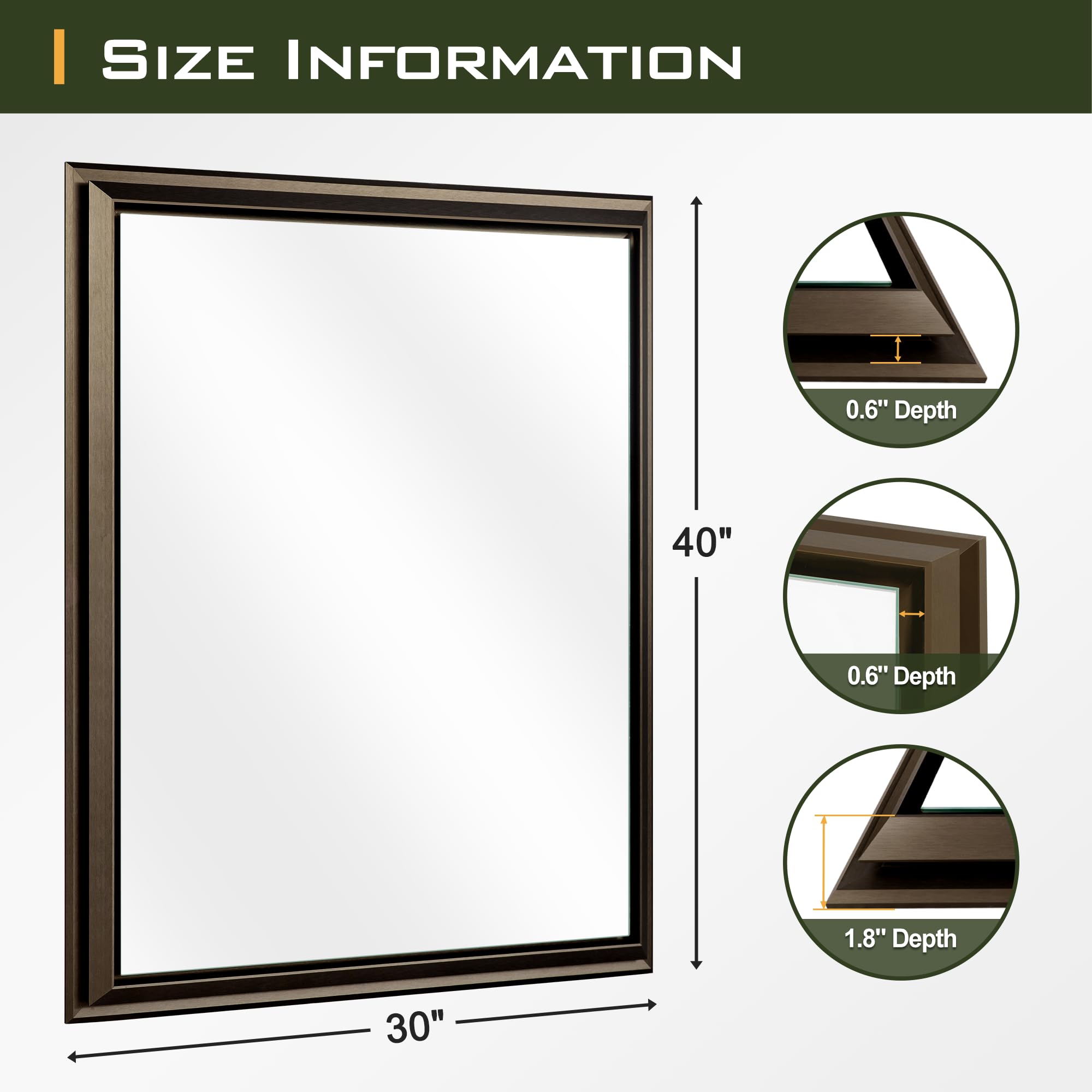 Snapklik.com : 40x30 Inch Bathroom Vanity Mirror, Aluminum Alloy Frame ...