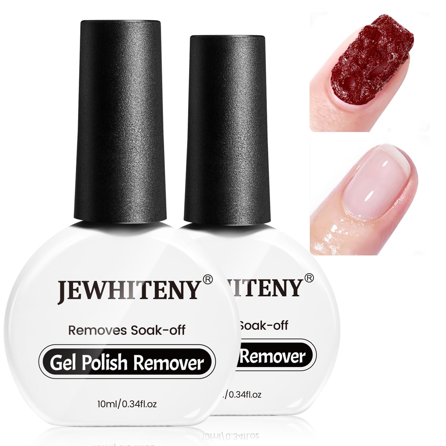 JEWHITENY Gel Nail Polish Remover - 2x10ml Quick Dissolve for Gel, UV Gel & Acrylic Nails, Easy Home Use