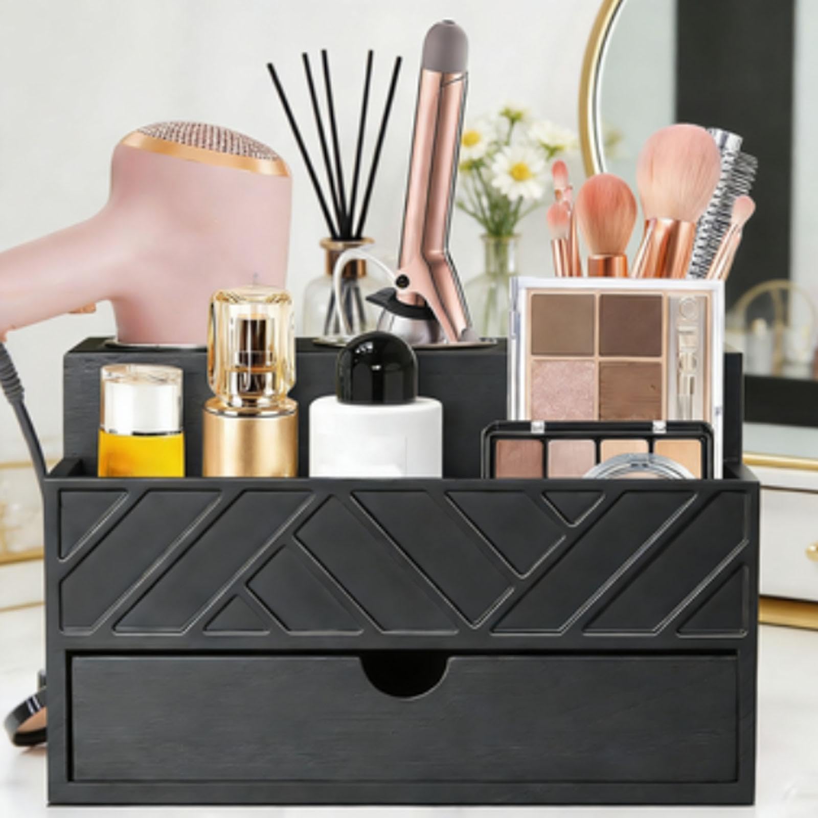 Organizer für Haarstyling-Geräte, Make-up-Organizer, Schminktisch-Kosmetikaufbewahrung aus mit Schublade für Küche, Föhn und Hautpflege