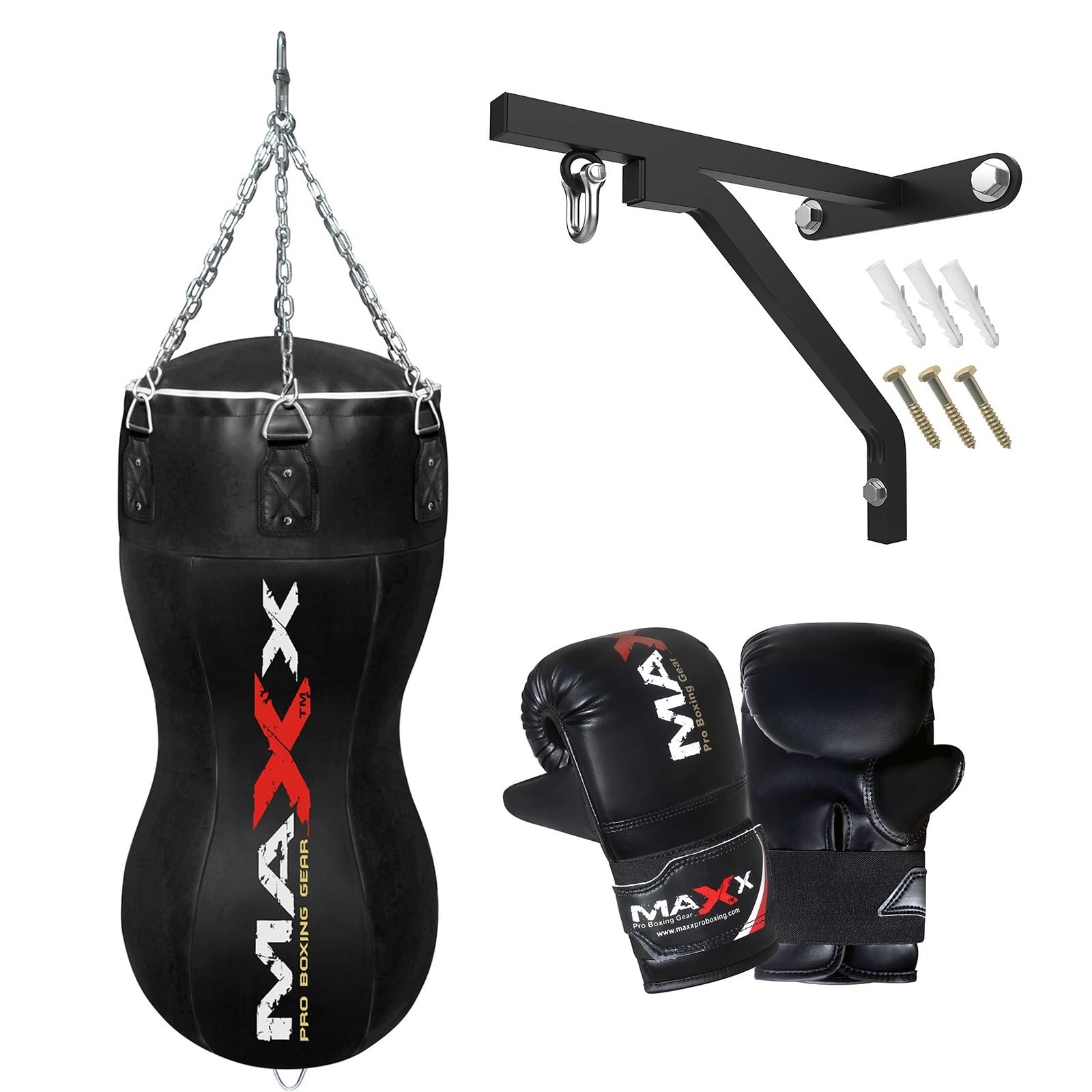 All Black range of Heavy Filled Hanging Boxing Punch Bag, Punchbag Set 5ft, 4ft, 3ft Includes FREE CHAIN (BAG WITH BRACKET+MITTS, Body Bag)