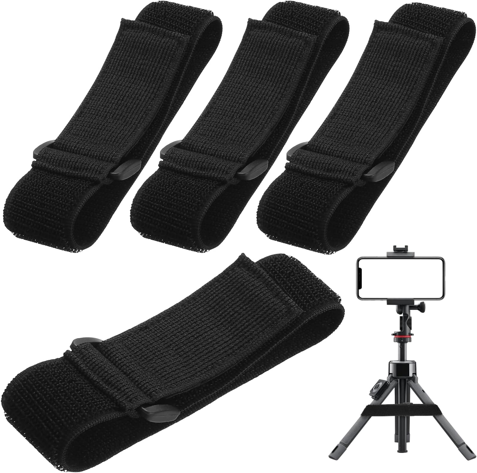 4 Pcs Elastic Cinch Strapss, Hook and Loop Securing Straps Outdoor Adjustable Tie-Down Straps with Quick-Adjust Buckles, for Indoor Outdoor Gear, Camping, Bike, Motorcycle, Yoga Mat (1.5x16 Inch)
