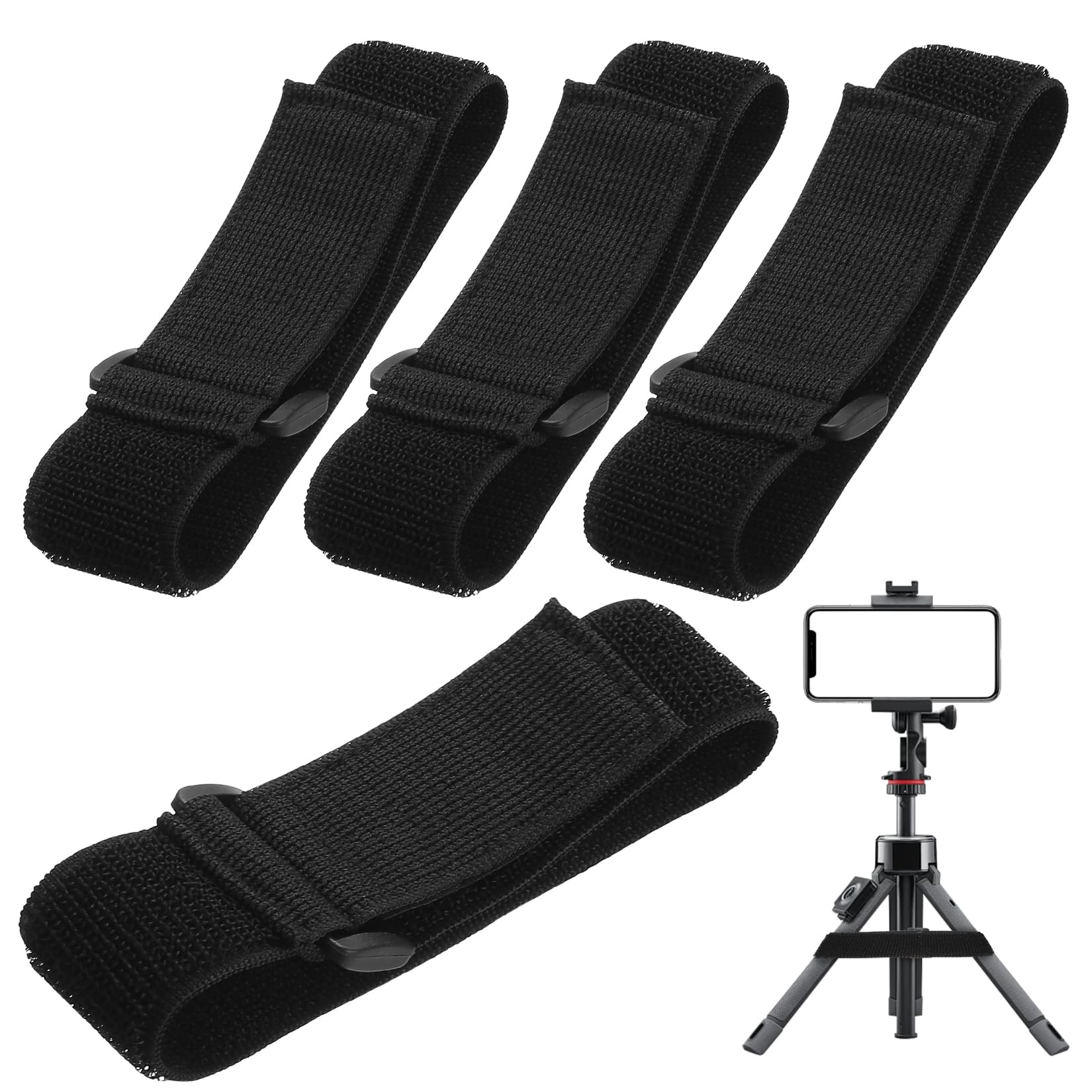 4 Pcs Elastic Cinch Strapss, Hook and Loop Securing Straps Outdoor Adjustable Tie-Down Straps with Quick-Adjust Buckles, for Indoor Outdoor Gear, Camping, Bike, Motorcycle, Yoga Mat (1.5x16 Inch)