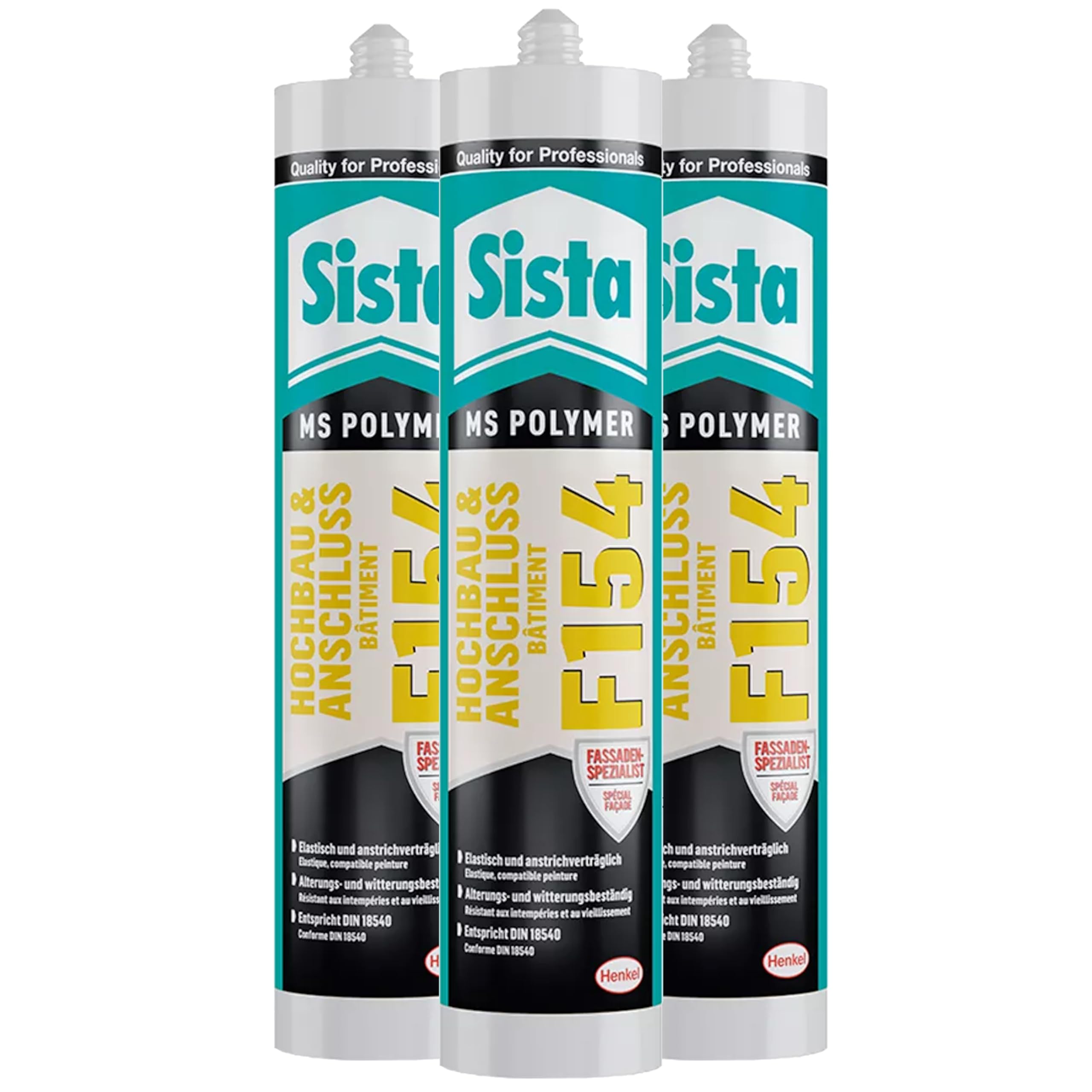 Sista F154 Hochbau&Anschluss, elastischer, neutralvernetzender Dichtstoff, zur Verfugung von Außenwandfugen, als Abbdichtung im Holz- und Metallbau, weiß, 3x 300ml