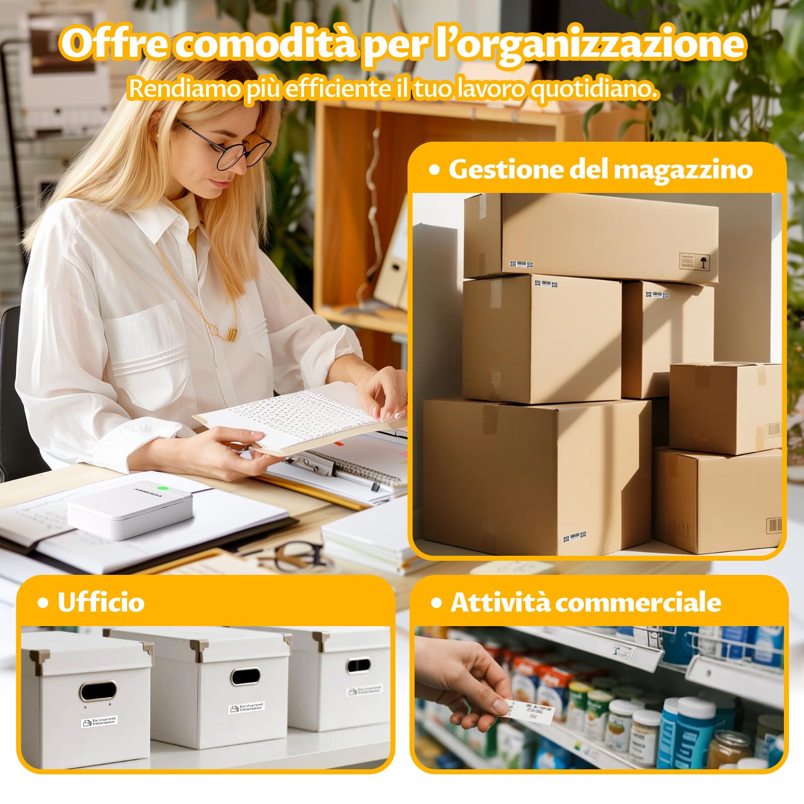 Stampante Etichette Termica Bluetooth Portatile Senza Inchiostro, 1 Rotolo Incluso, Compatibile iOS/Android