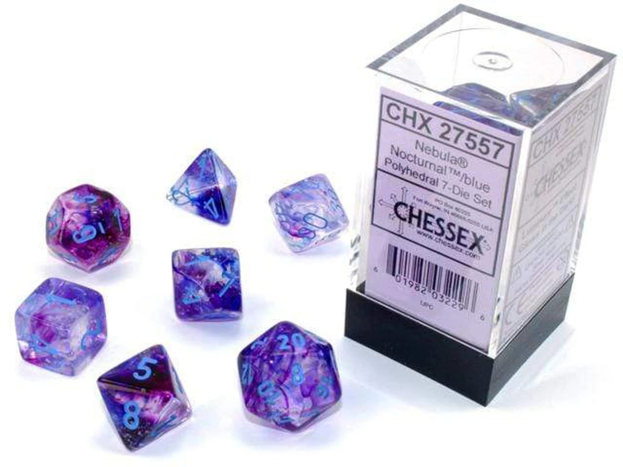 Chessex Nebula Polyhedral Dice Set Nocturnal with Blue Luminary (7 dice) - 