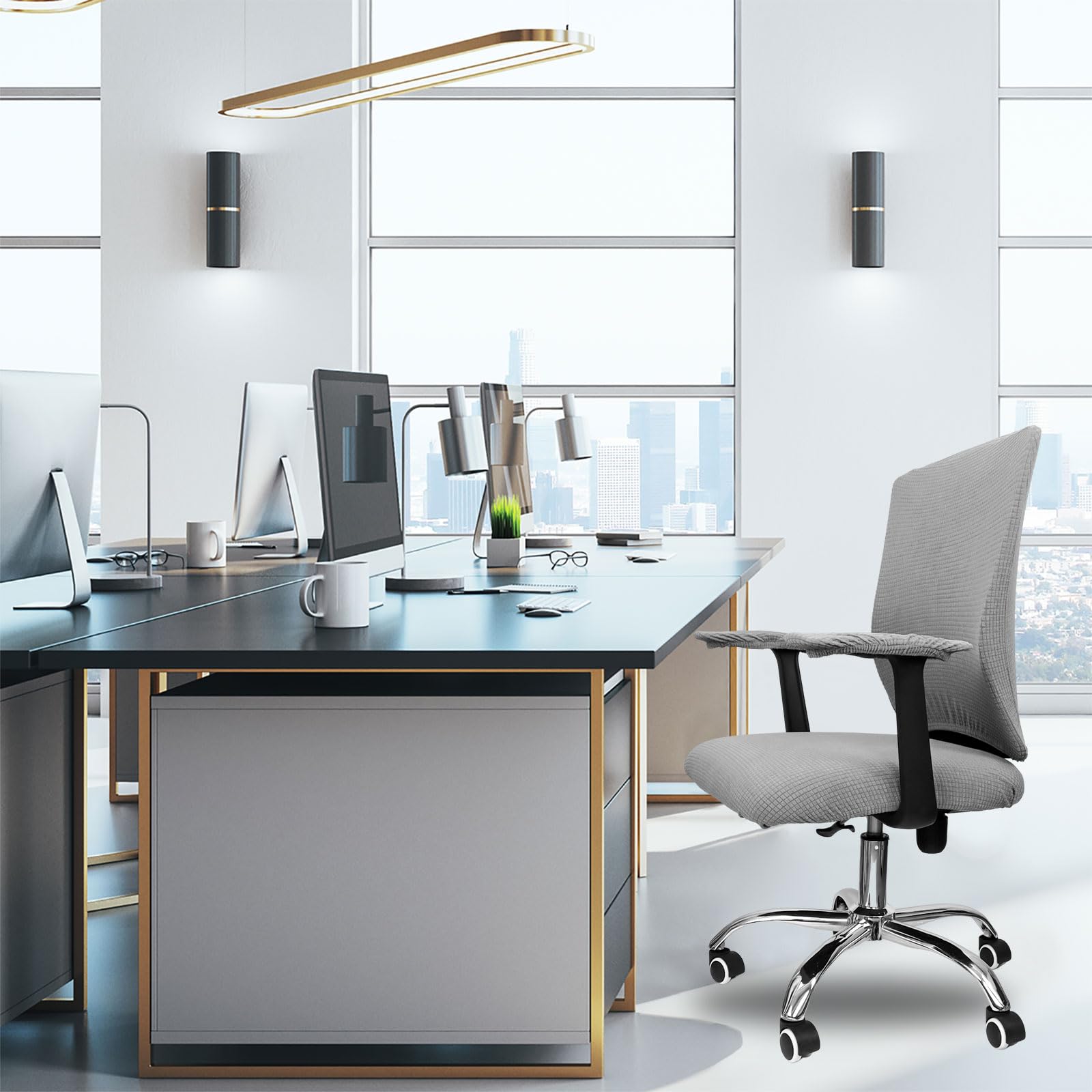 Coprisedia Ufficio Con Braccioli – Elasticizzato, Rimovibile, Lavabile, Grigio, Per Sedia Girevole - 4