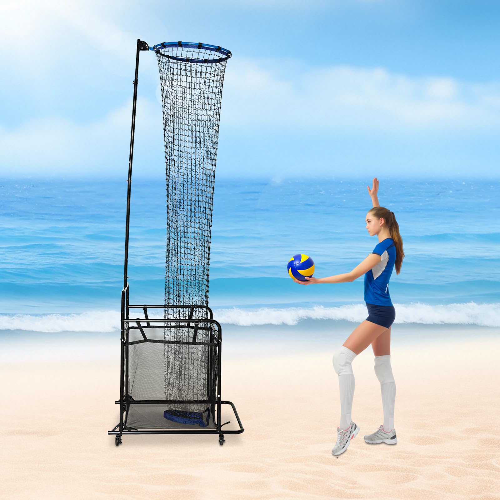 Volleyball-Setter-Trainernetz, Trainingsgerät mit Höhen und Winkelverstellbar, Tragbar für Indoor und Outdoor