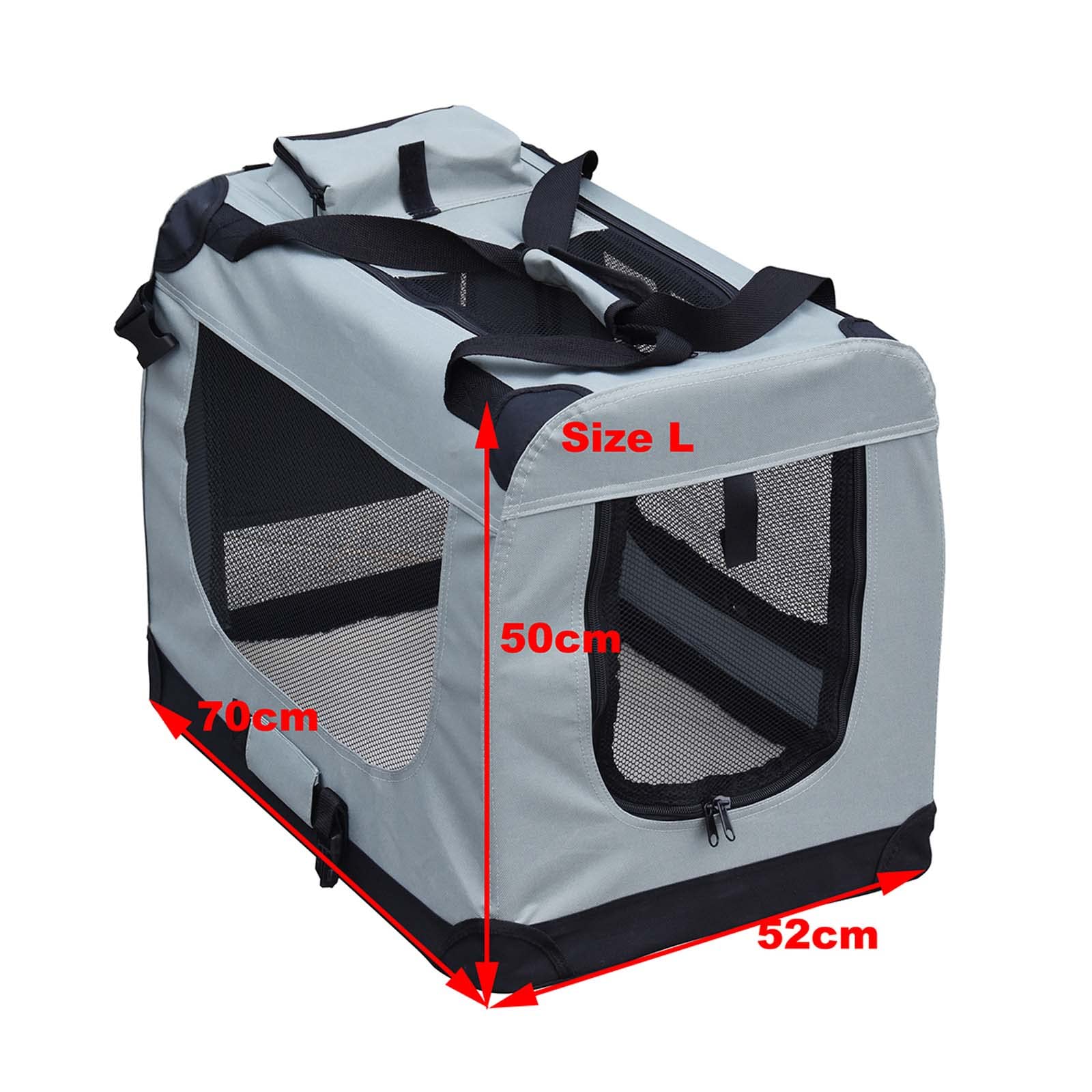 Fudajo Caisse de Transport Grise - Taille L / 70 x 52 x 50 cm - Charge Max. 15 kg - Pliable - avec Poignée et Couverture - pour Voyages Animaux domestiques Chiens Chats