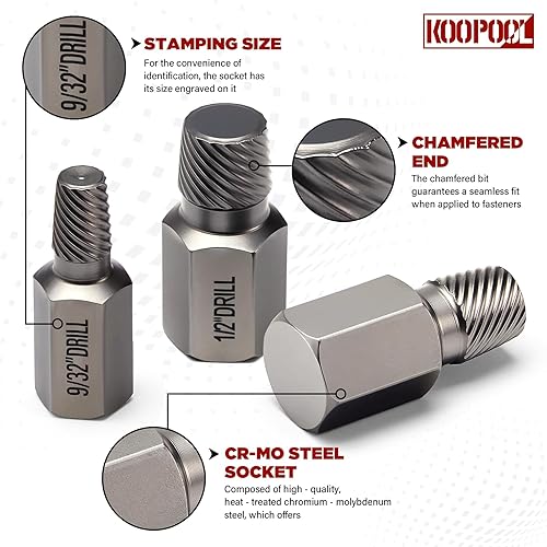 Miniatura 3 de Juego de extractor de tornillos de 13 piezas, kit de extractor de pernos multilínea de fácil extracción, herramienta de acero al molibdeno cromado