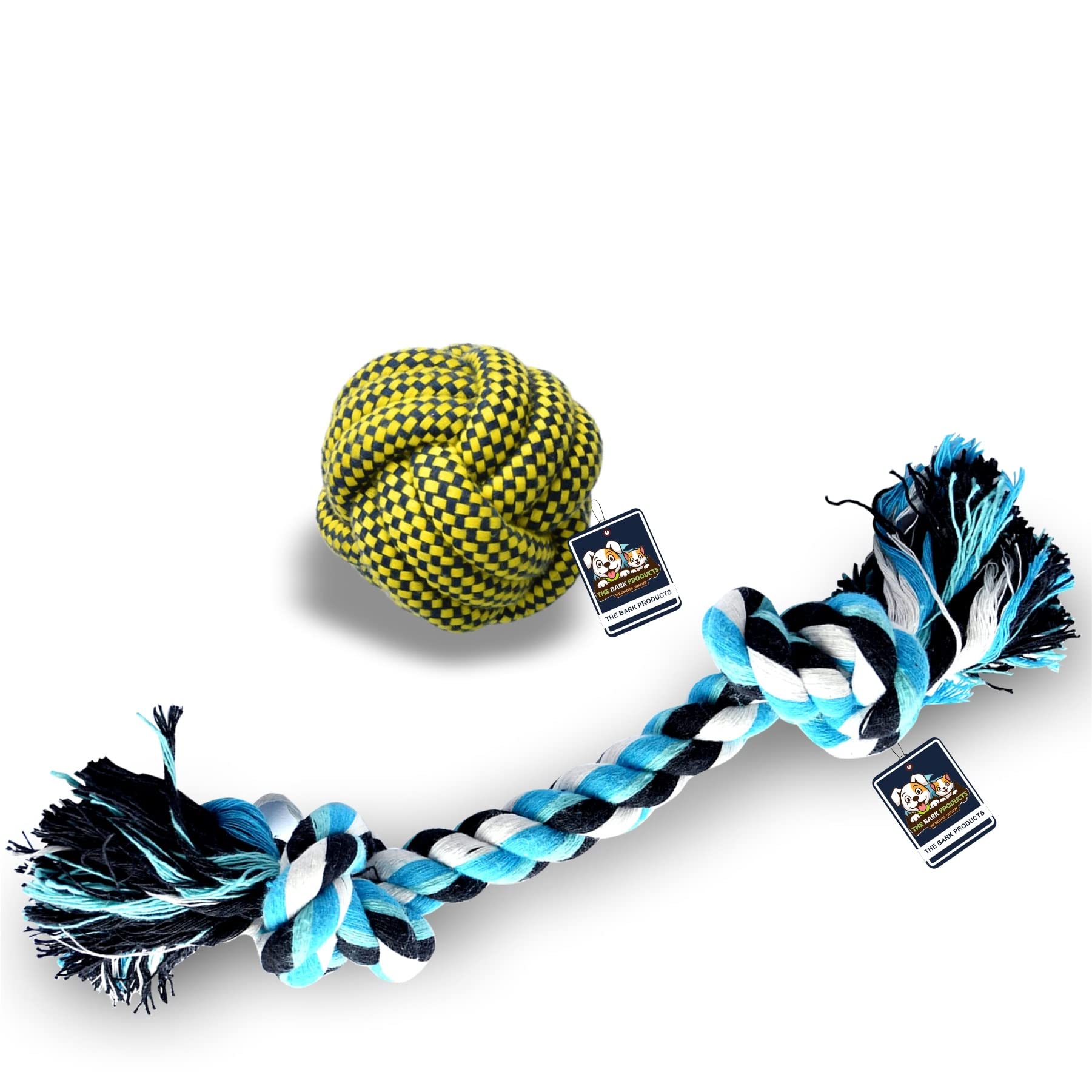 The Bark Products Set of 2 Heavy Duty Dental Dog Chew Toys (Cotton Blend Rope Ball + 100% Cotton 2 Knot Rope) Durable Exceptional Attractive Vibrant Colors (Color May Vary) (B0BJ9D7HK9) Amazon Price History, Amazon Price Tracker