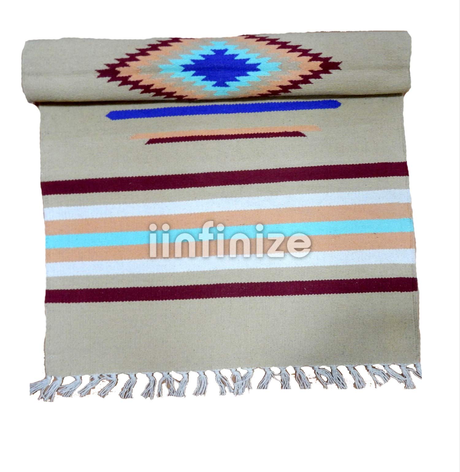 Tapis de sol ethnique en coton traditionnel fait à la main 61 x 91 cm réversible pour salon, paillasson