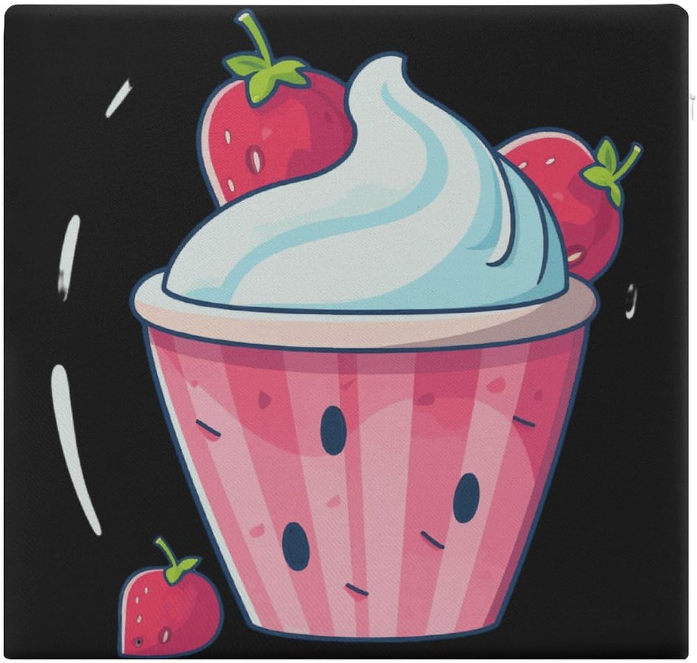 Ice Cream and Strawberry Prints Floor Pillow Meditation Yoga Cushion Square Chair Cushion Pillows Seating for Adults