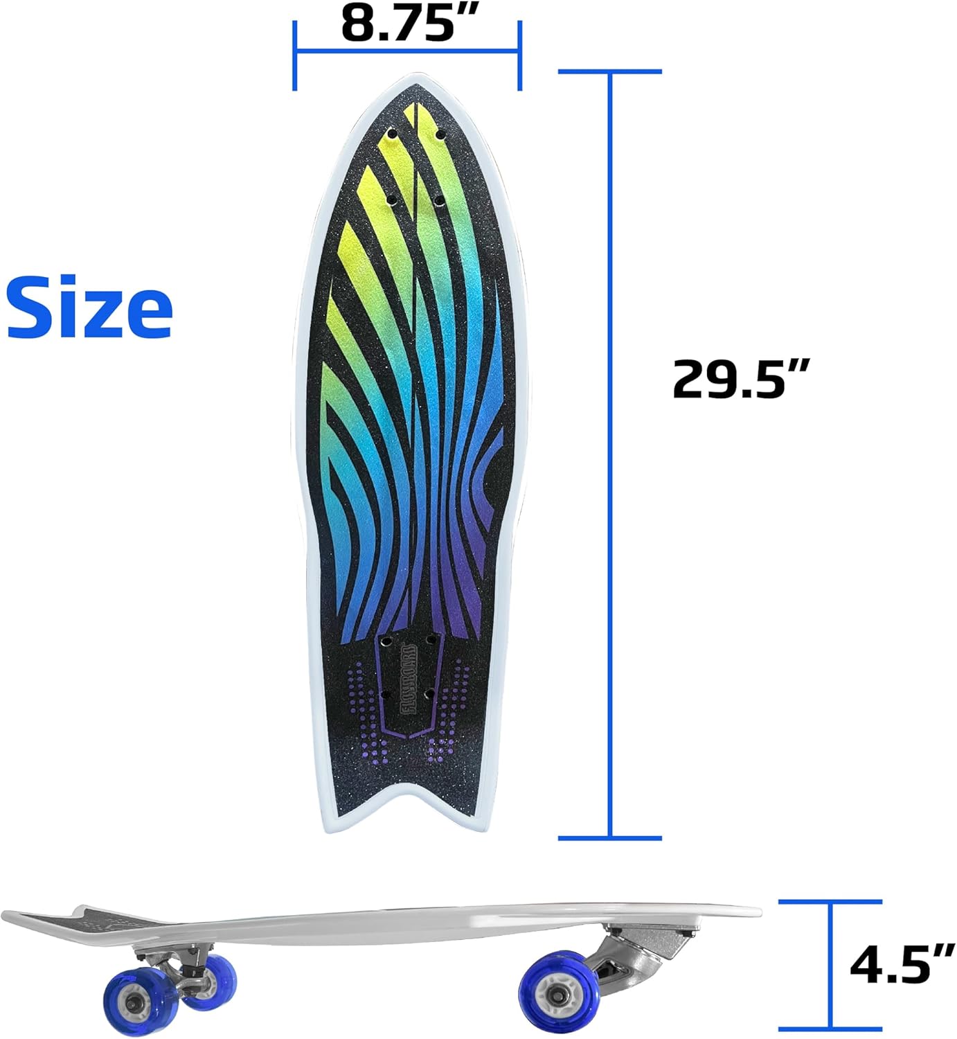 Surfskate Kids Skateboard Surf Skate Trucks for Kids Front Caster Wheel Rotates Easily for Children Great Pumping Power Heavy Duty Trucks in Rear Graphics on Grip Tape