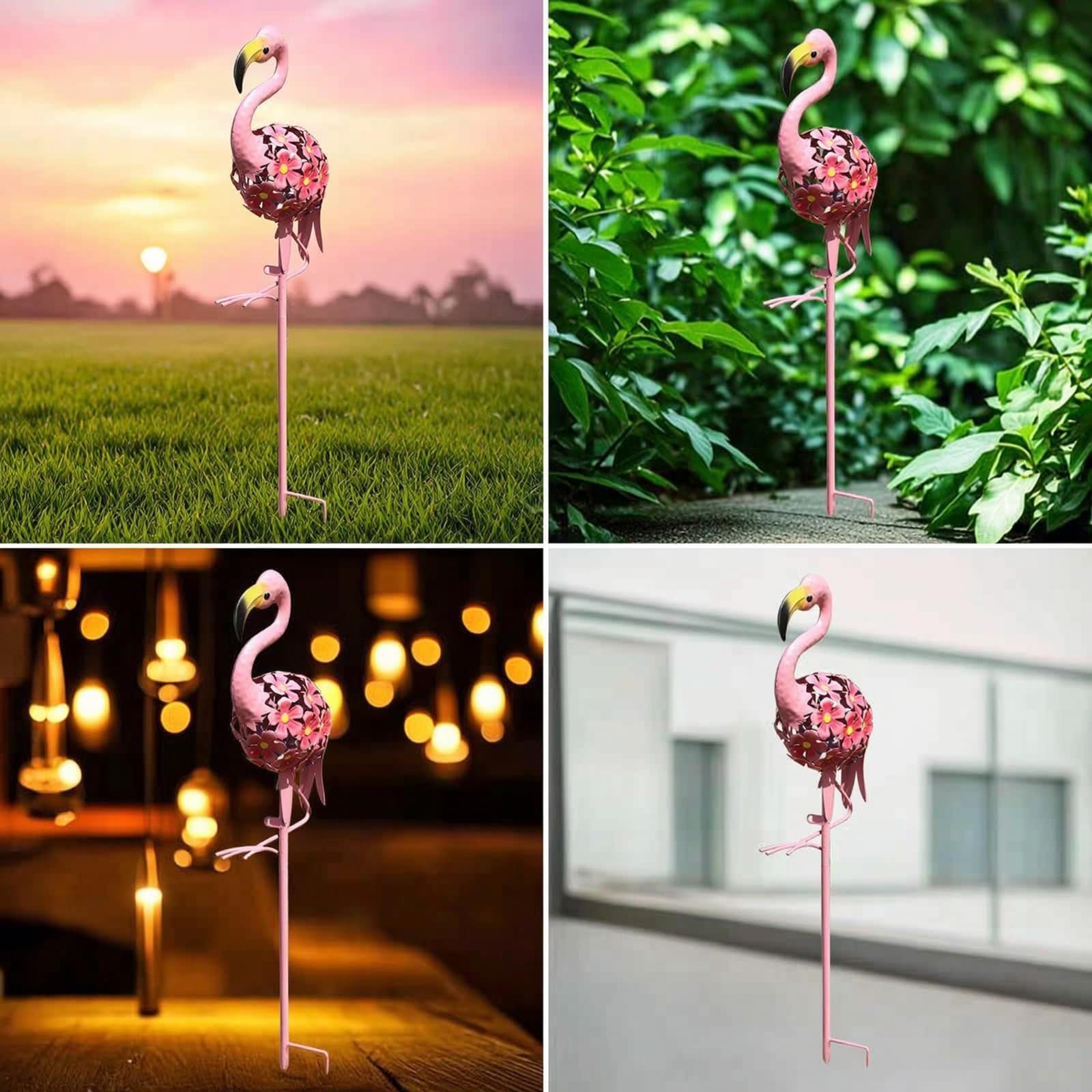Flamingo Skulptur Metall Gartenfigur Deko Statue Gartenskulptur mit Blumenmuster Langlebig mit Bodenstecker für Hof Beet Balkon Außenbereich Dekoration 70cm