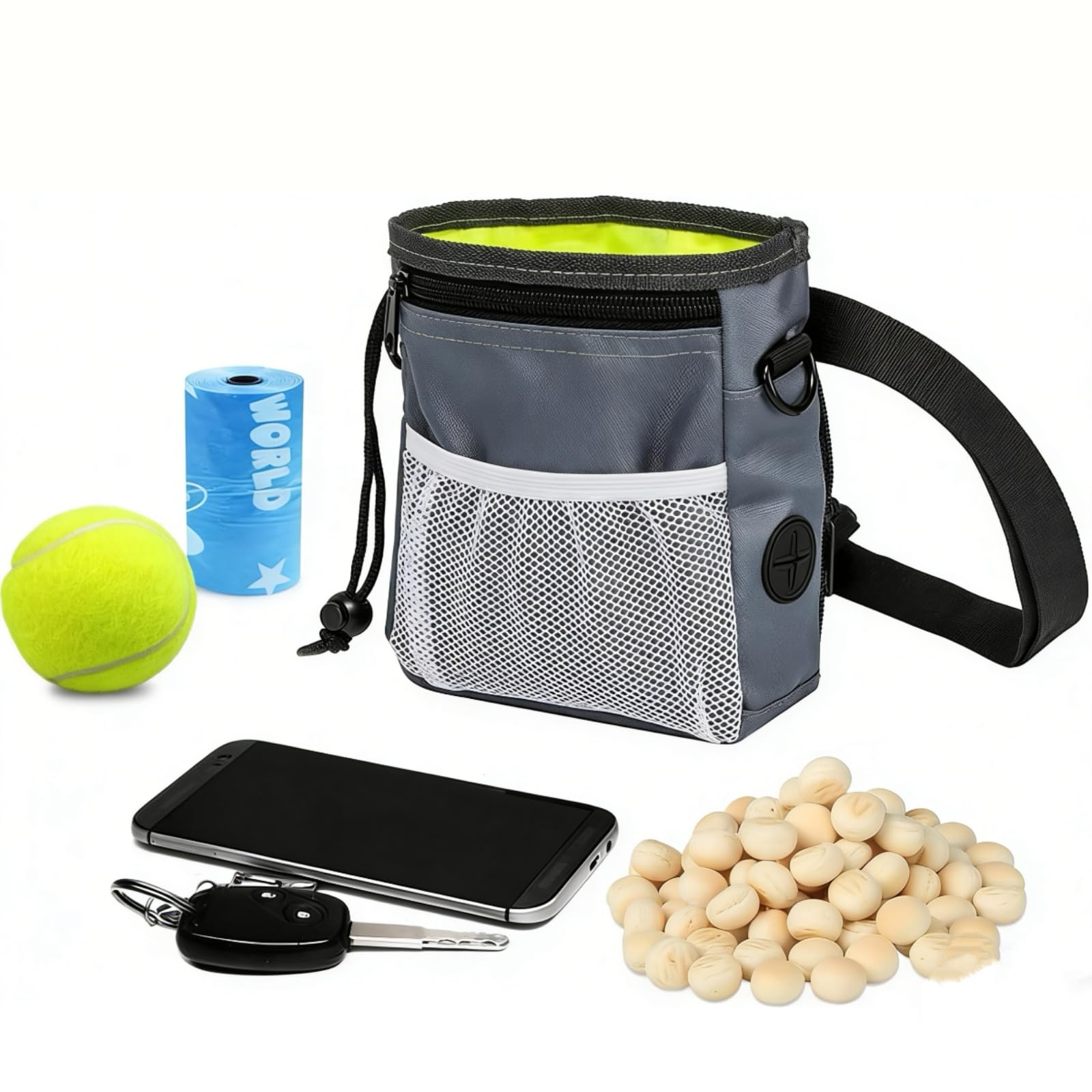 Hanwell Dog Treat Bag With Built-In Poop Bags Dispenser, Puppy Pet Training Walking Pouch With Adjustable Waist Belt & Shoulder Strap, Hands Free Carries For