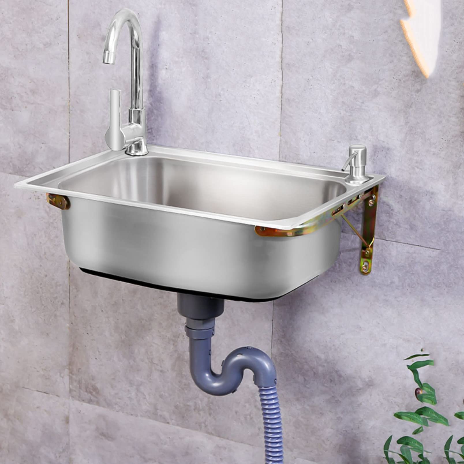 ZXGRfdefa stainless steel sink, Single Bowl Kitchen Sink Handwashing Station for Restaurant, Bar, Laundry, CAF