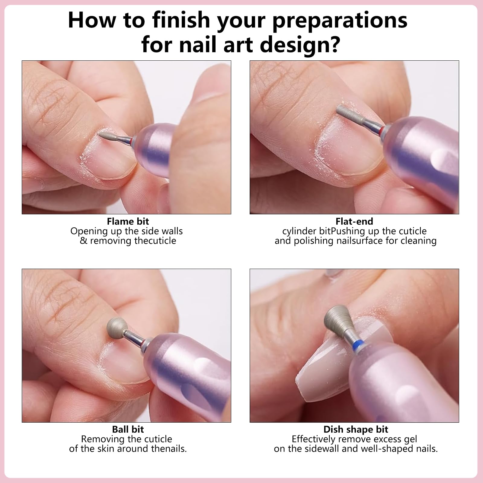 Juego de brocas de uñas de diamante de seguridad profesional, brocas de cutícula de carburo de 3/32 pulgadas para manicura y pedicura eléctricas, 30 piezas 7