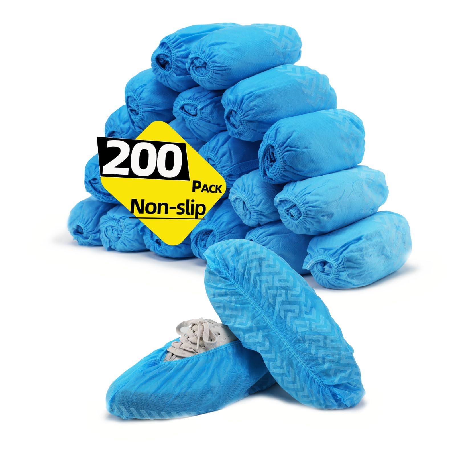 Shoe Covers Disposable Non Slip-200 Pack(100 Pairs), Large And Durable Booties Shoes Covers For Indoors, Non-Woven Fabric, 16.2X6.7In (Blue 200 pack)