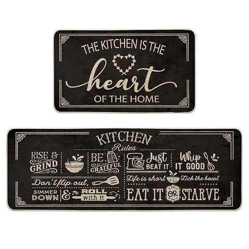 Artoid Mode Black Cooking Sets Kitchen Mats Set of 2 (17x29 and 17x47)