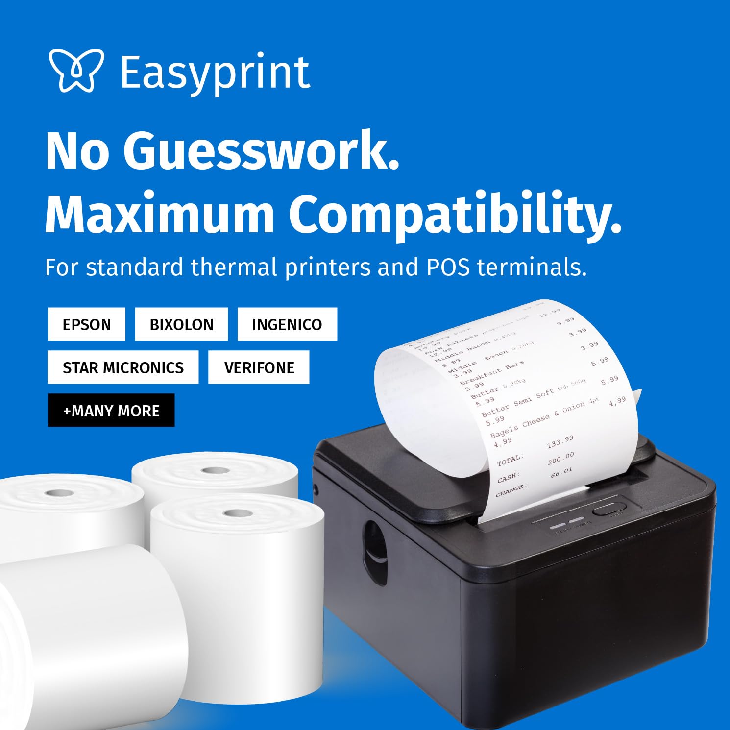 NEU: Easyprint Thermorollen/Kassenrollen, 50 Rollen, 80mm x 80mm x 12mm, 90m, PEFC Umweltzertifikat, Für EPSON, IBM, u.v.m.