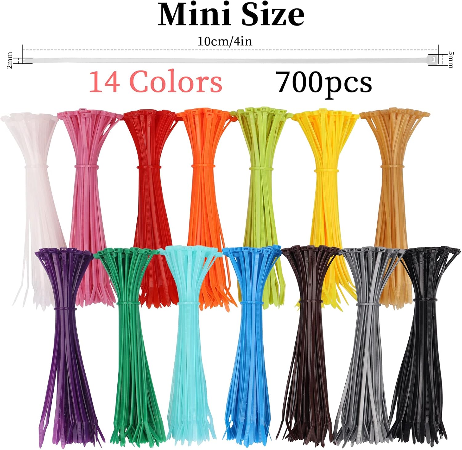 Zip Wire Ties 700Pcs Small Colored 4 Inch Cable Zip Ties with Cable Mounts Nylon Zip Cable Ties Self-Locking Tie Wraps Perfect for Home Garden Garage Workshop