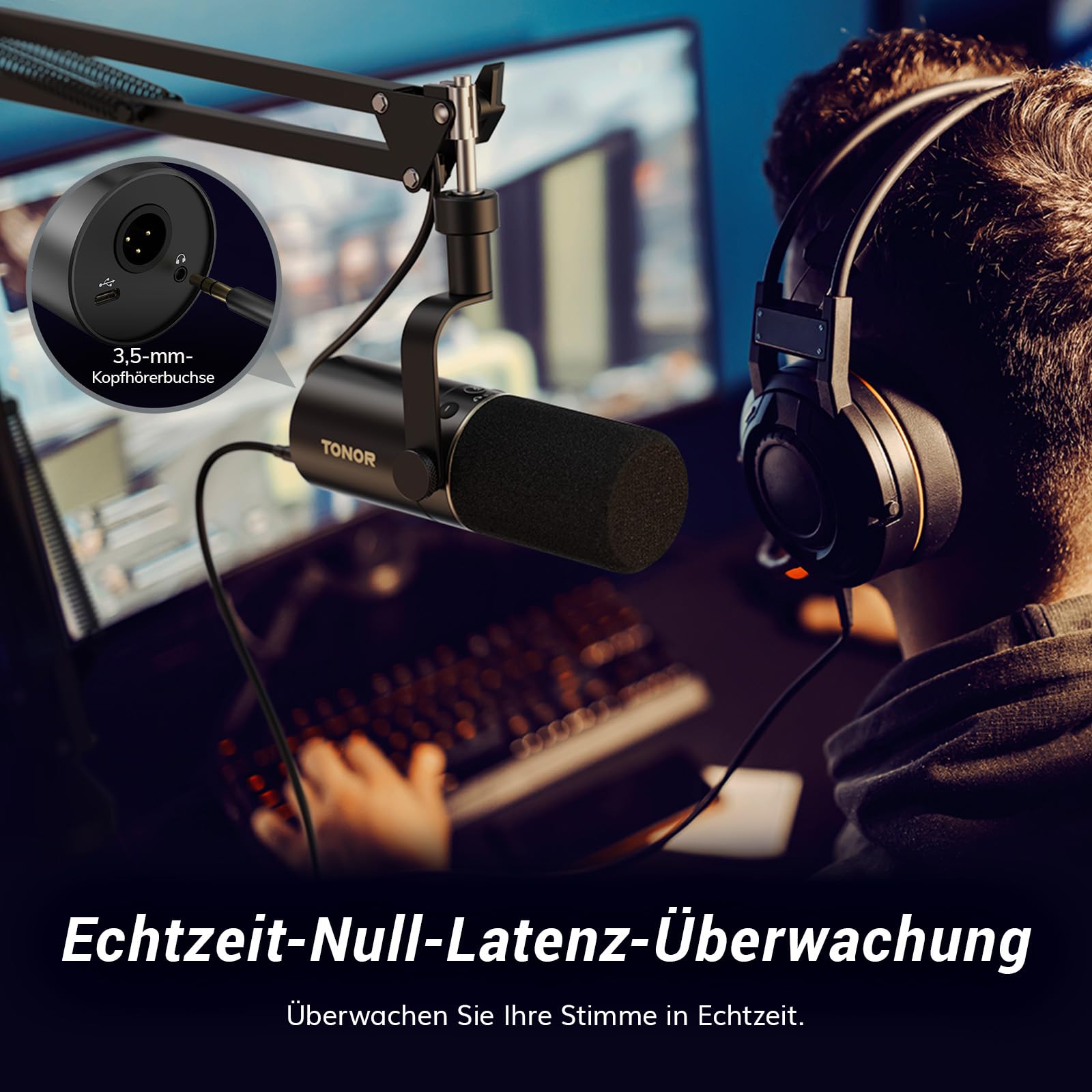 TONOR Dynamisches Microphone mit XLR/USB Kabel, Mikro PC mit Mute Button, Vocal Mic Gesangsmikrofon für Podcast, Streaming, Gaming, Studio und Aufnahme, mit Hight Profile Mikrofonarm, Schwarz, TD510+