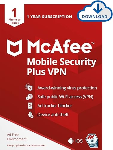 Old Version McAfee Mobile Security Plus VPN 2021, 1 Phone or Tablet, Antivirus Software, Internet Security, 1 year - Download Code