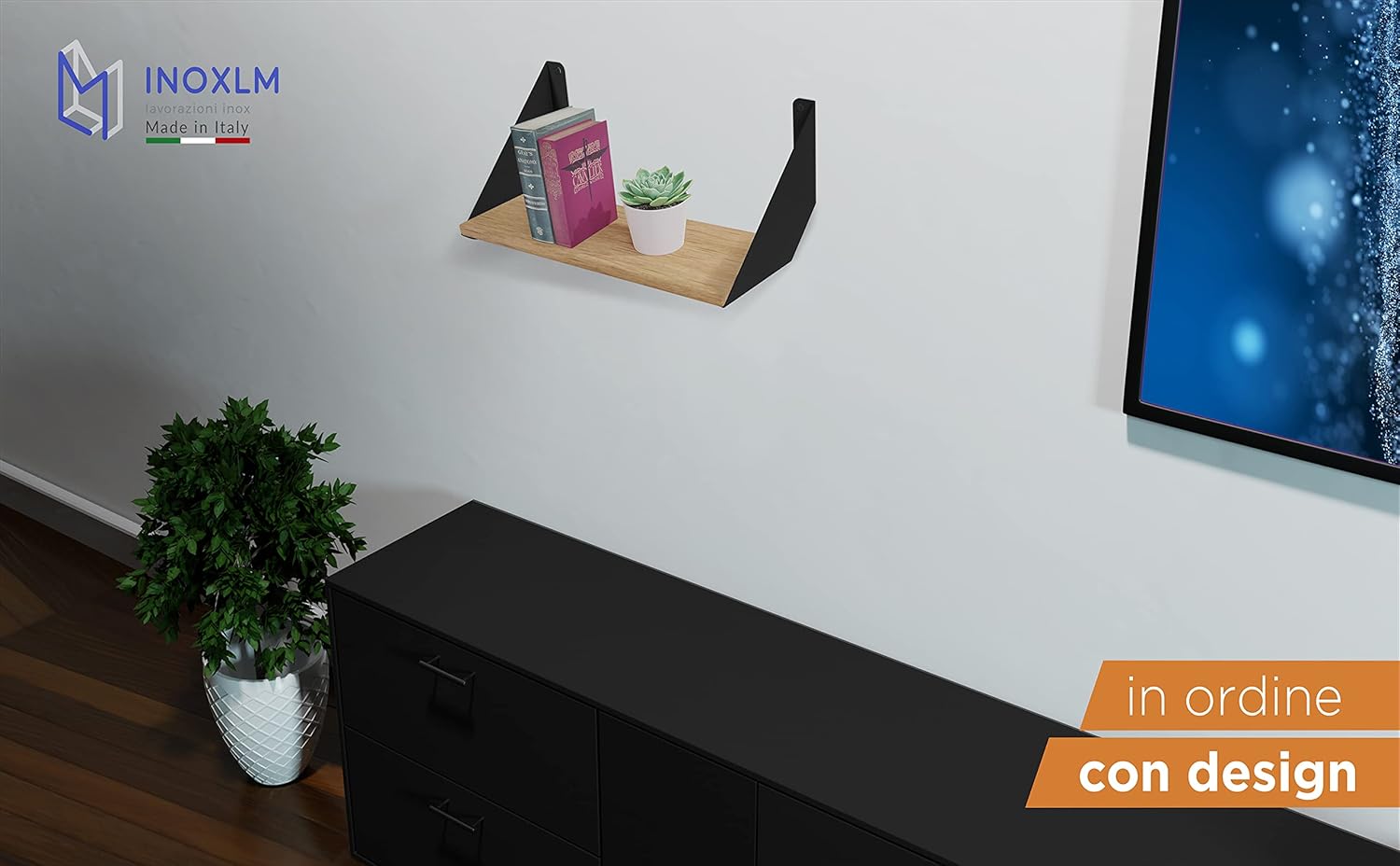 INOXLM Wall Shelf Support | Shelf Bracket | Iron Shelf Support | Corner Shelf | Shelf Bracket | 2 Pieces (Large - 20cm, Black)
