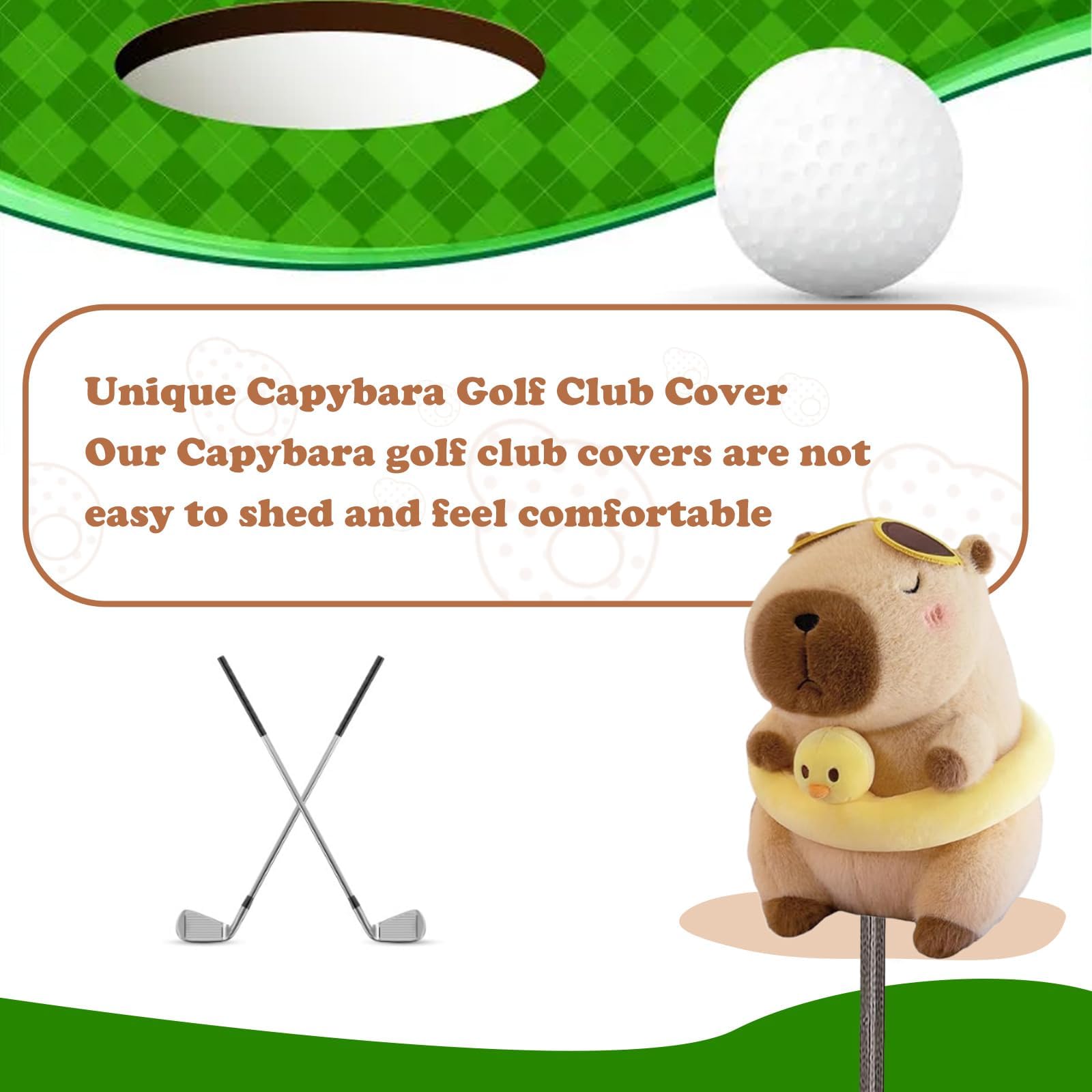 Fundas para Palos de Golf, Fundas Creativas de Madera para Cabezas de Palos, Palos de Golf híbridos/de Calle de Felpa Suave para golfistas Masculinos y Femeninos- Capybara