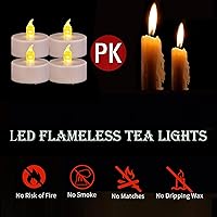 Vista 6 de Velas de té sin llama, funciona con pilas, paquete de 24 velas votivas eléctricas LED parpadeantes de larga duración, 200 horas, realistas