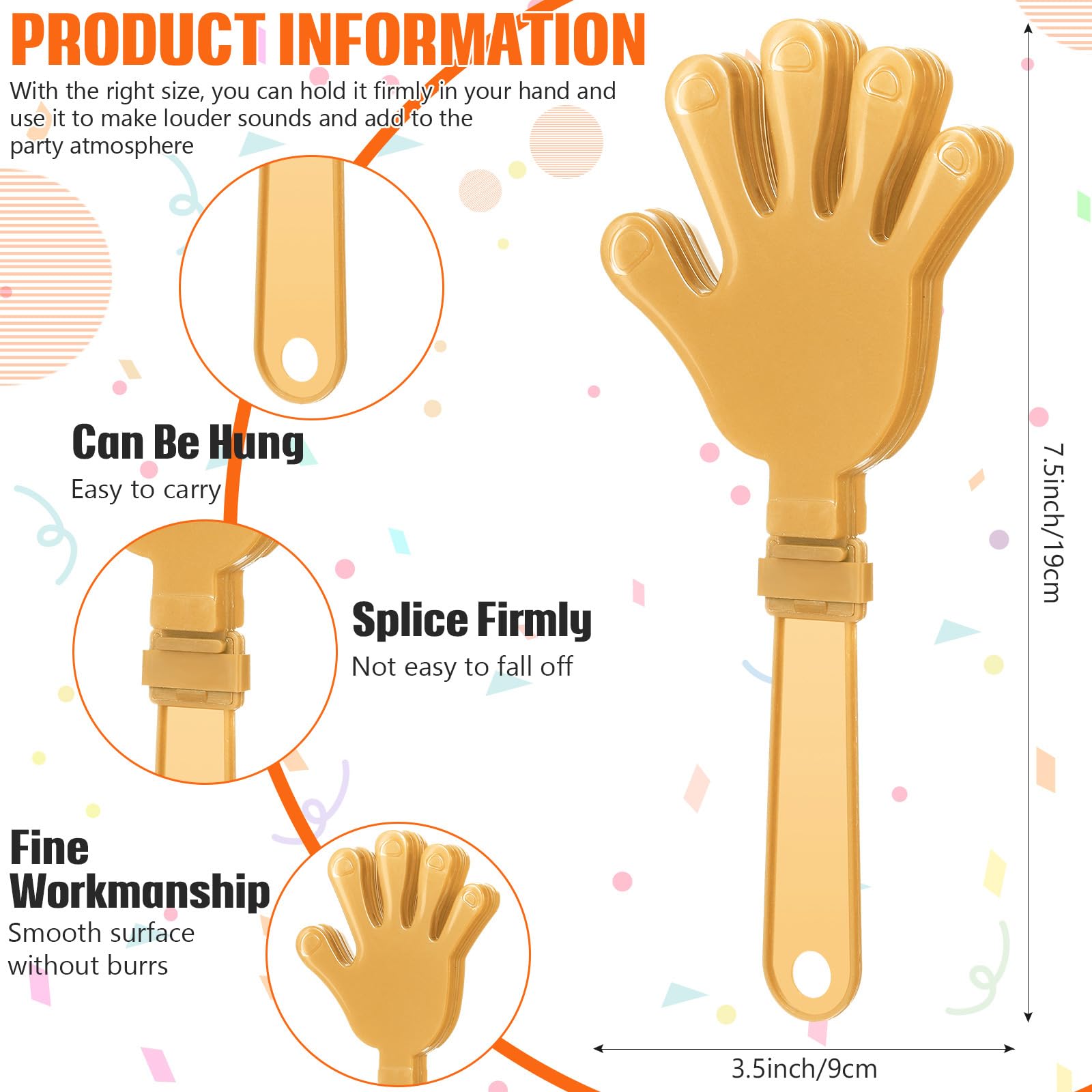 ZCYSRLQIN 24 Pcs Gold Hand Clappers 7.5 Inch Clappers Noisemakers Noise Makers Party Favors Plastic Clapper Sporting Events Cheers Ball Dance Basketball Football Noisemakers ?Gold?