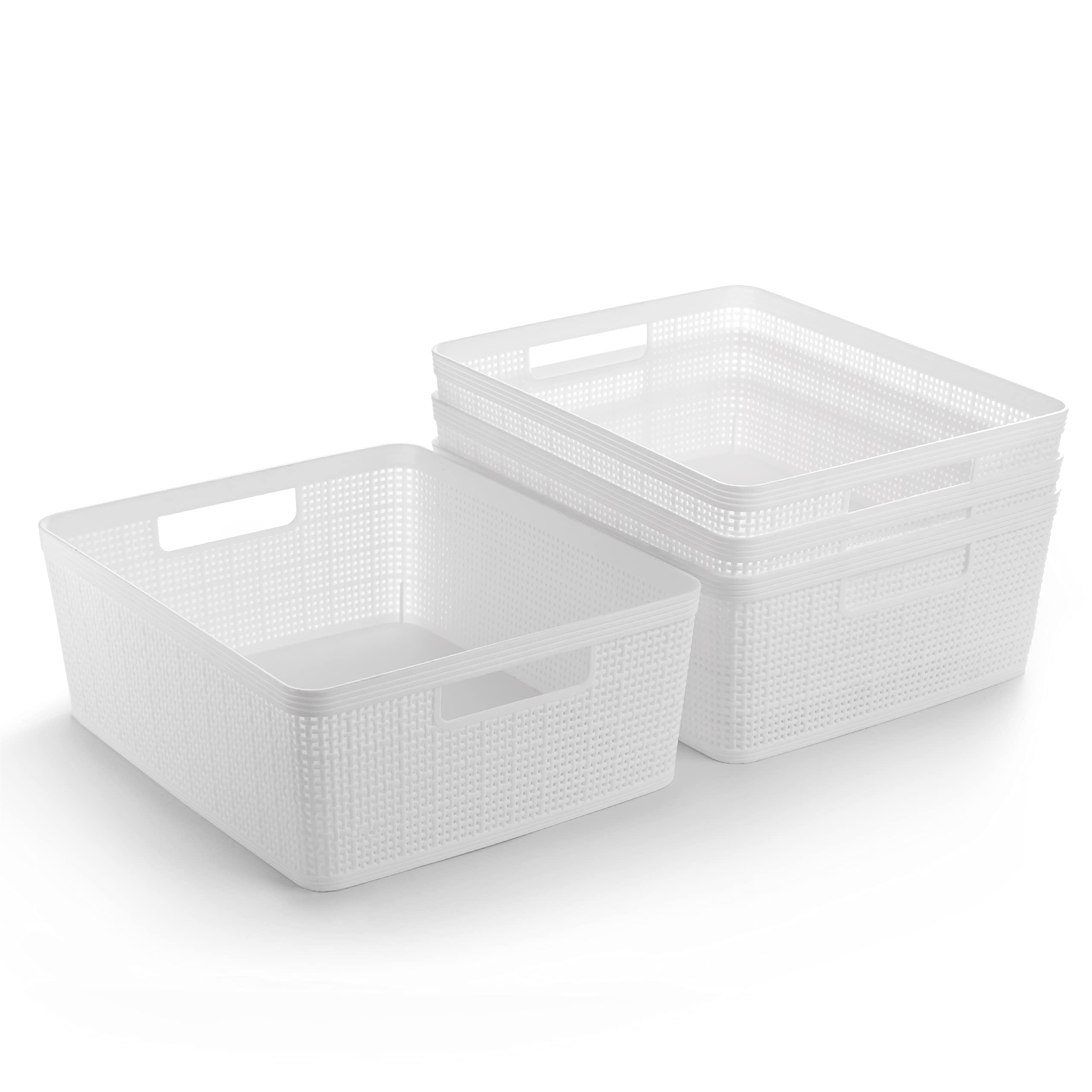 BINO Woven Plastic Basket Medium (White), 4Pack THE JUTE