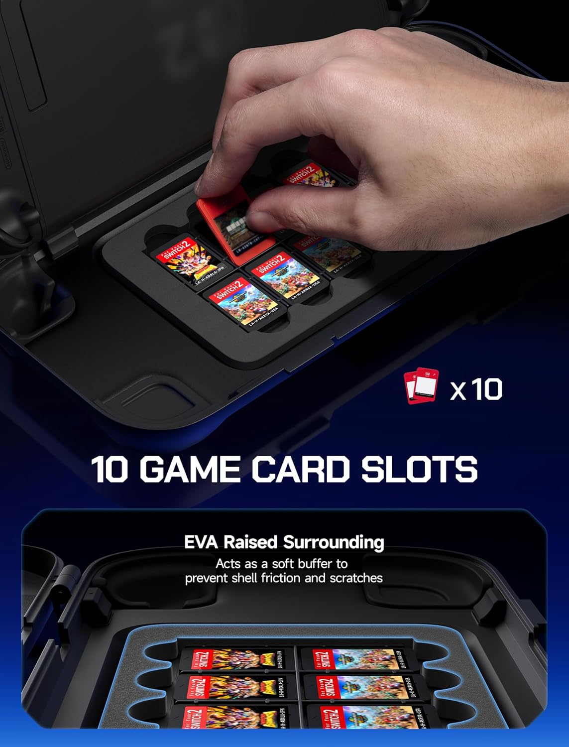JSAUX Hard Carrying Case for Nintendo Switch 2 (2025), PC Protective Shell for Switch 2 Storage, Dustproof, Portable, Travel, Built-in 10 Game Card Slot - Black PC0126 - Image 4