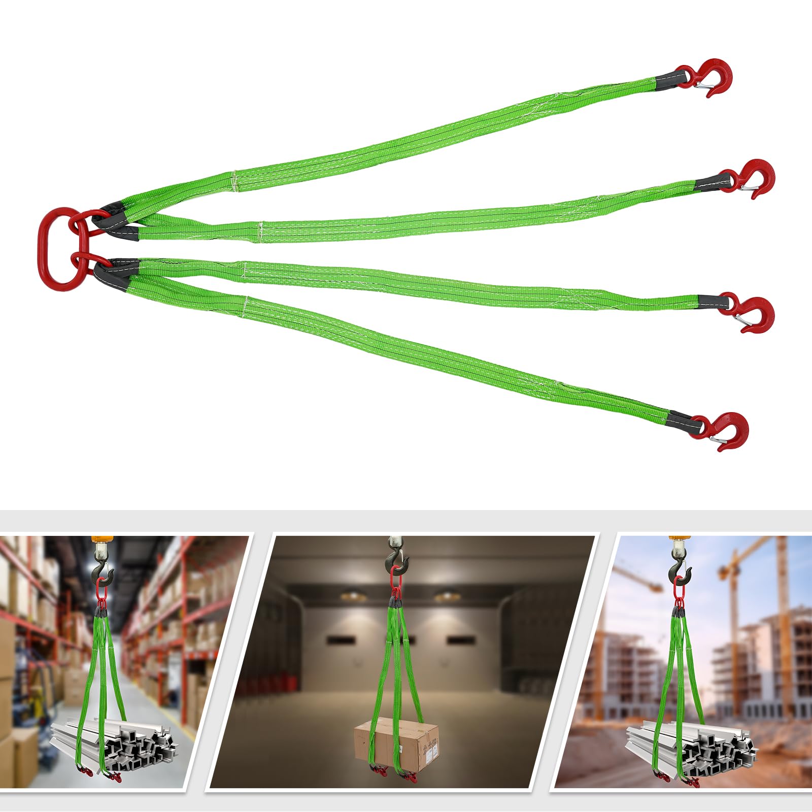 OUKANING 4 fili di catena, 1,5 m, G80, 4 ganci grandi, portata 6T, catena rotonda in acciaio con artigli di sicurezza per coperture di sollevamento, catena per cantiere e industria